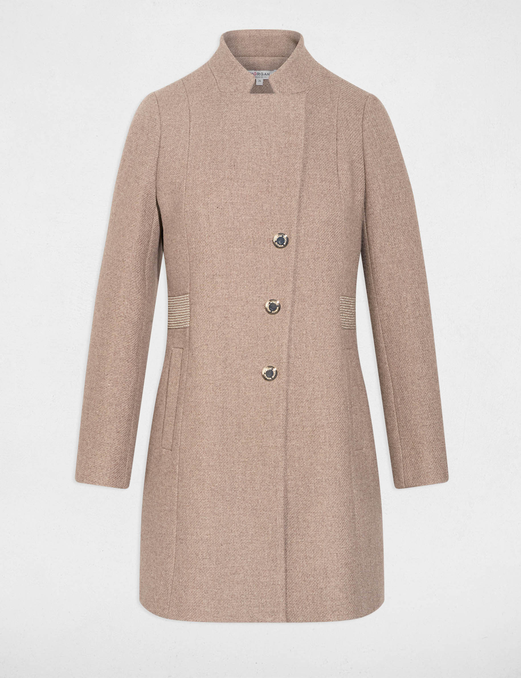 Fitted coat with rhinestones beige women