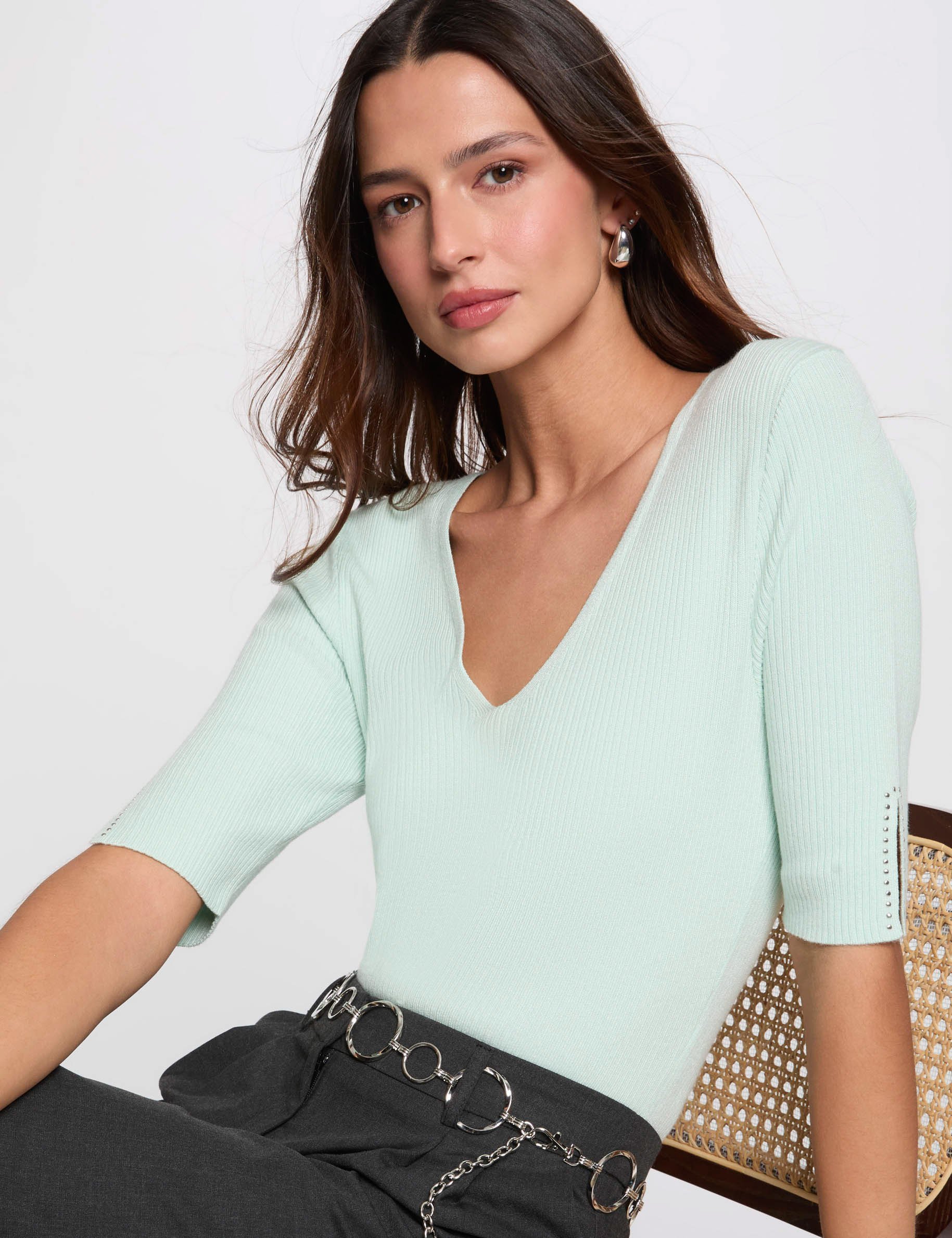pull col en v vert clair femme Pull col en V vert clair femme