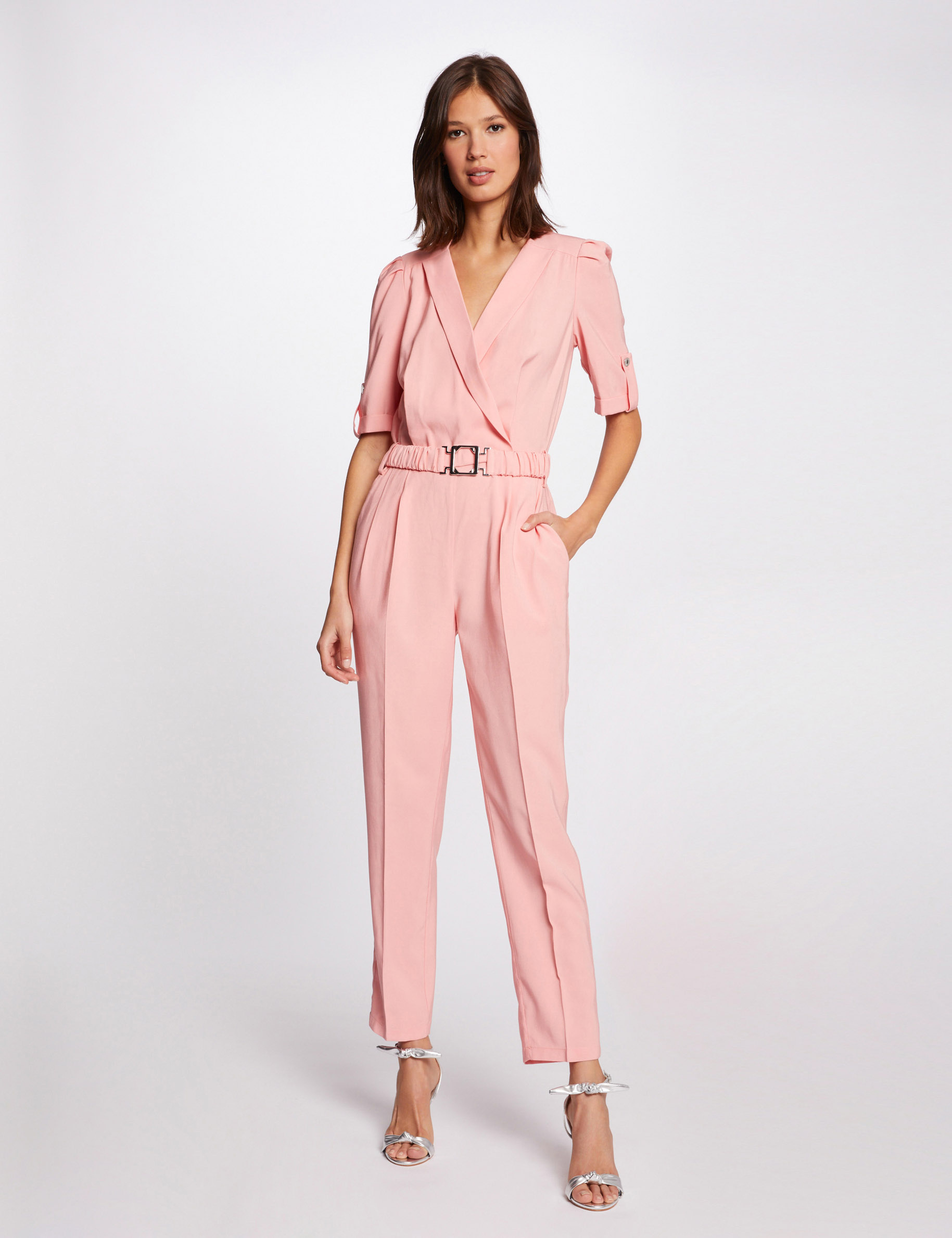 Pink shop belted jumpsuit