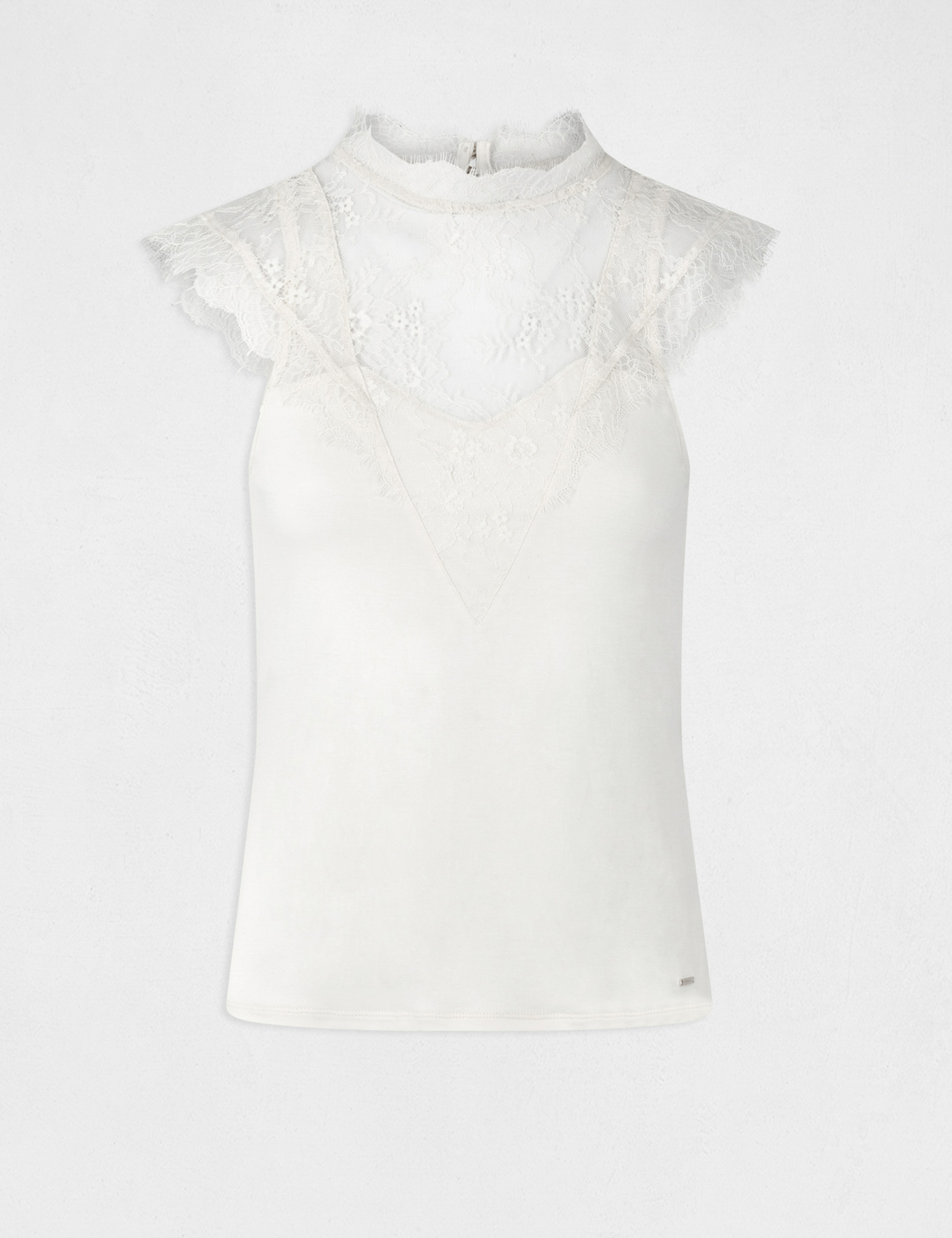 Short-sleeved t-shirt with lace medium ecru ladies'