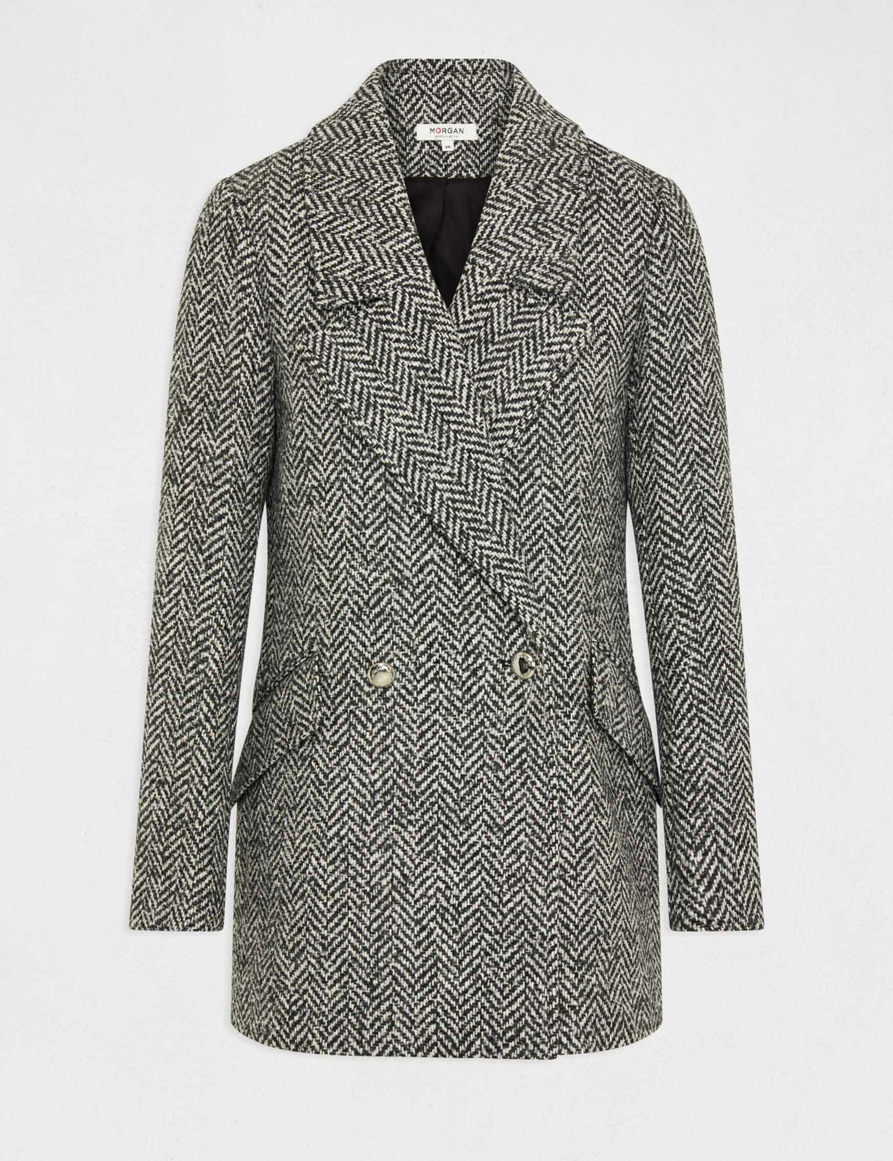 Straight buttoned coat chevron print mid grey ladies