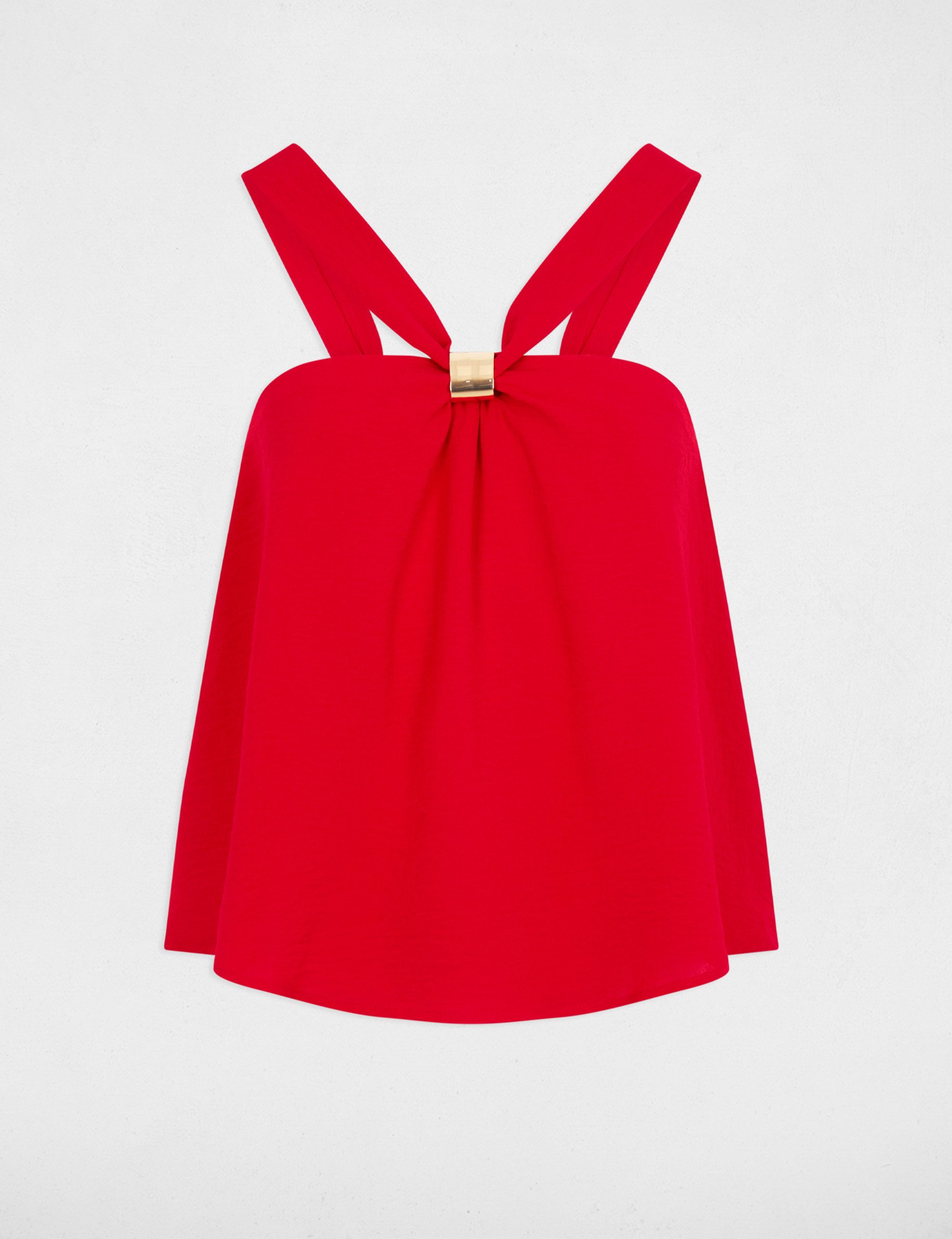 Pleated high neck top red women