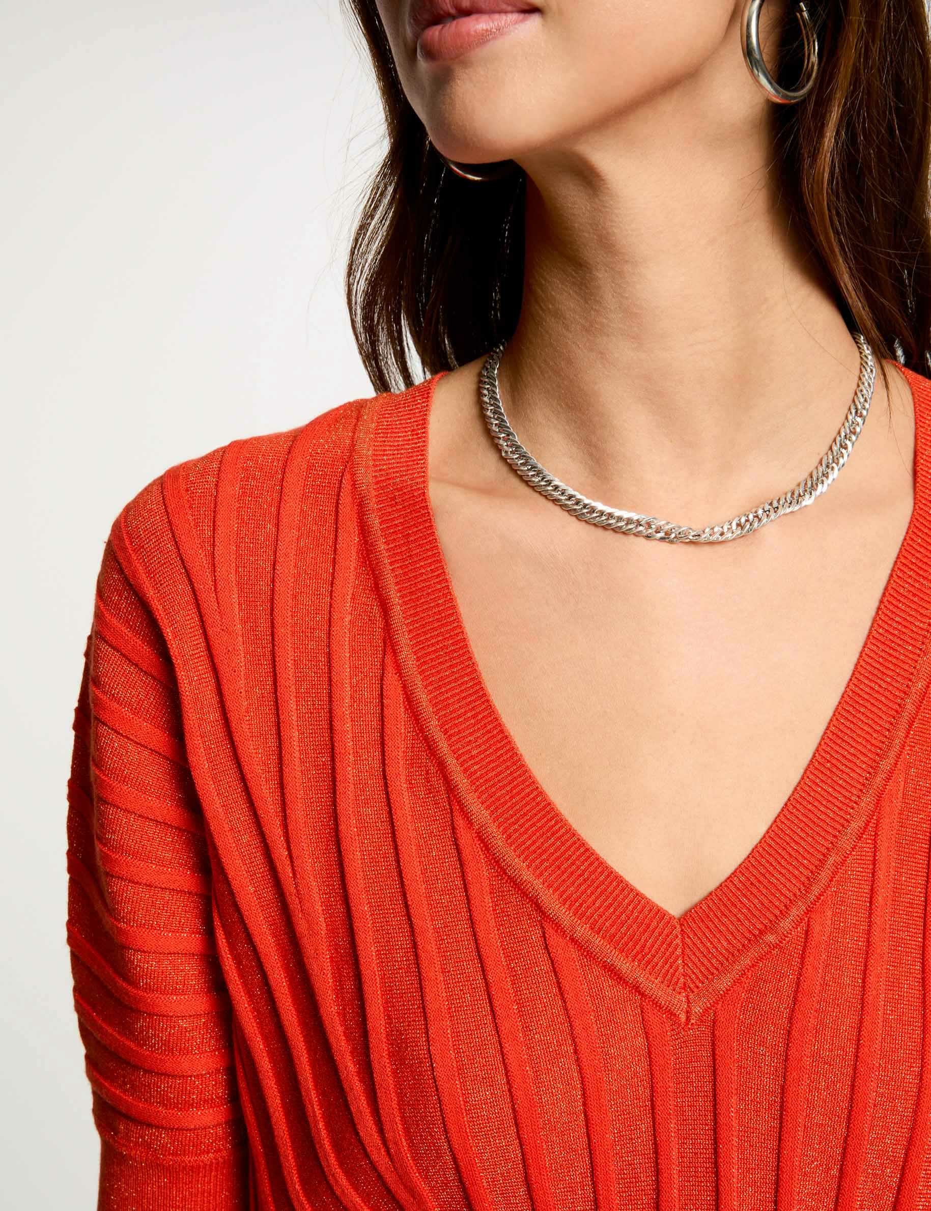 pull manches 34 col en v orange fonce femme Pull manches 3/4 col en V orange foncé femme