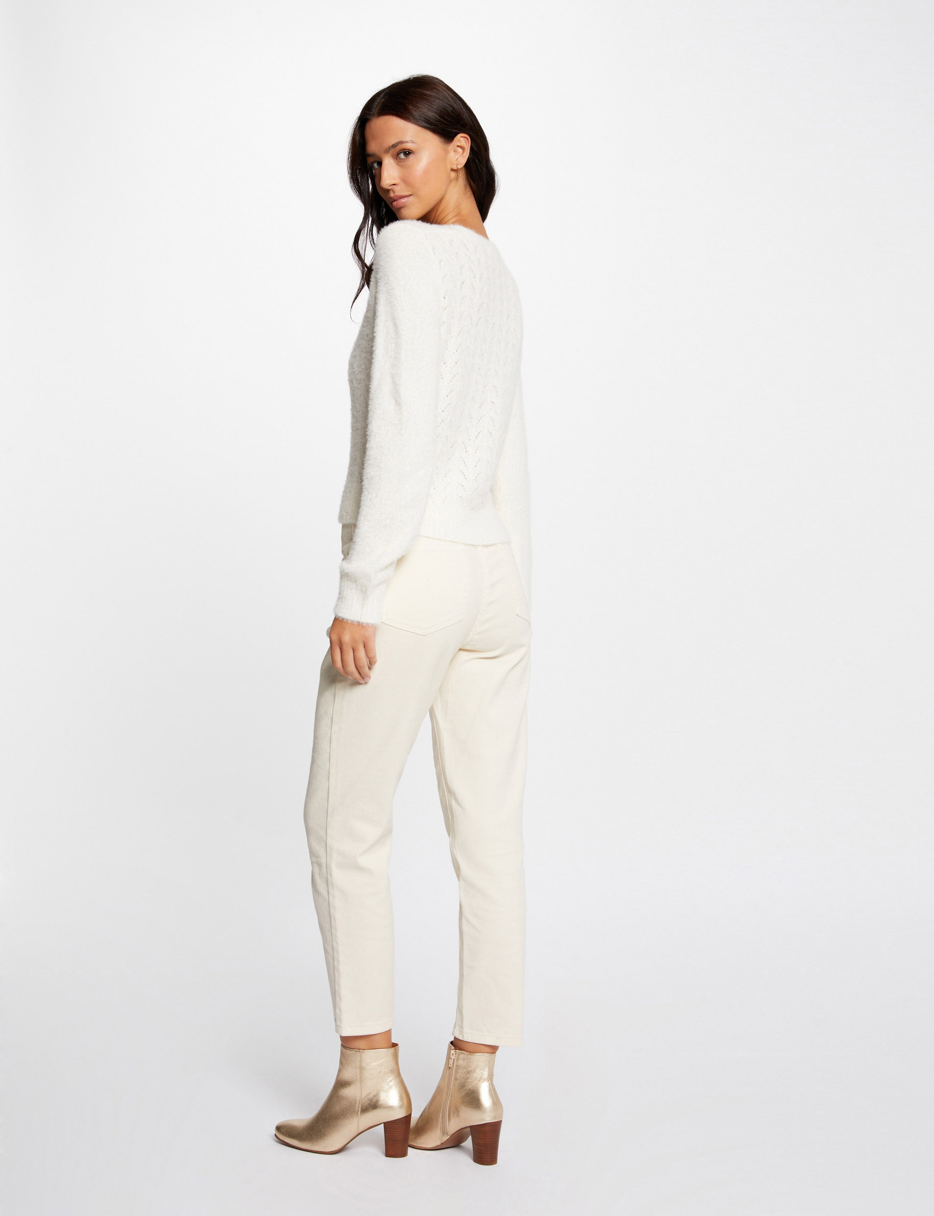 long sleeved cardigan openwork details ivory women Long-sleeved cardigan openwork details ivory women