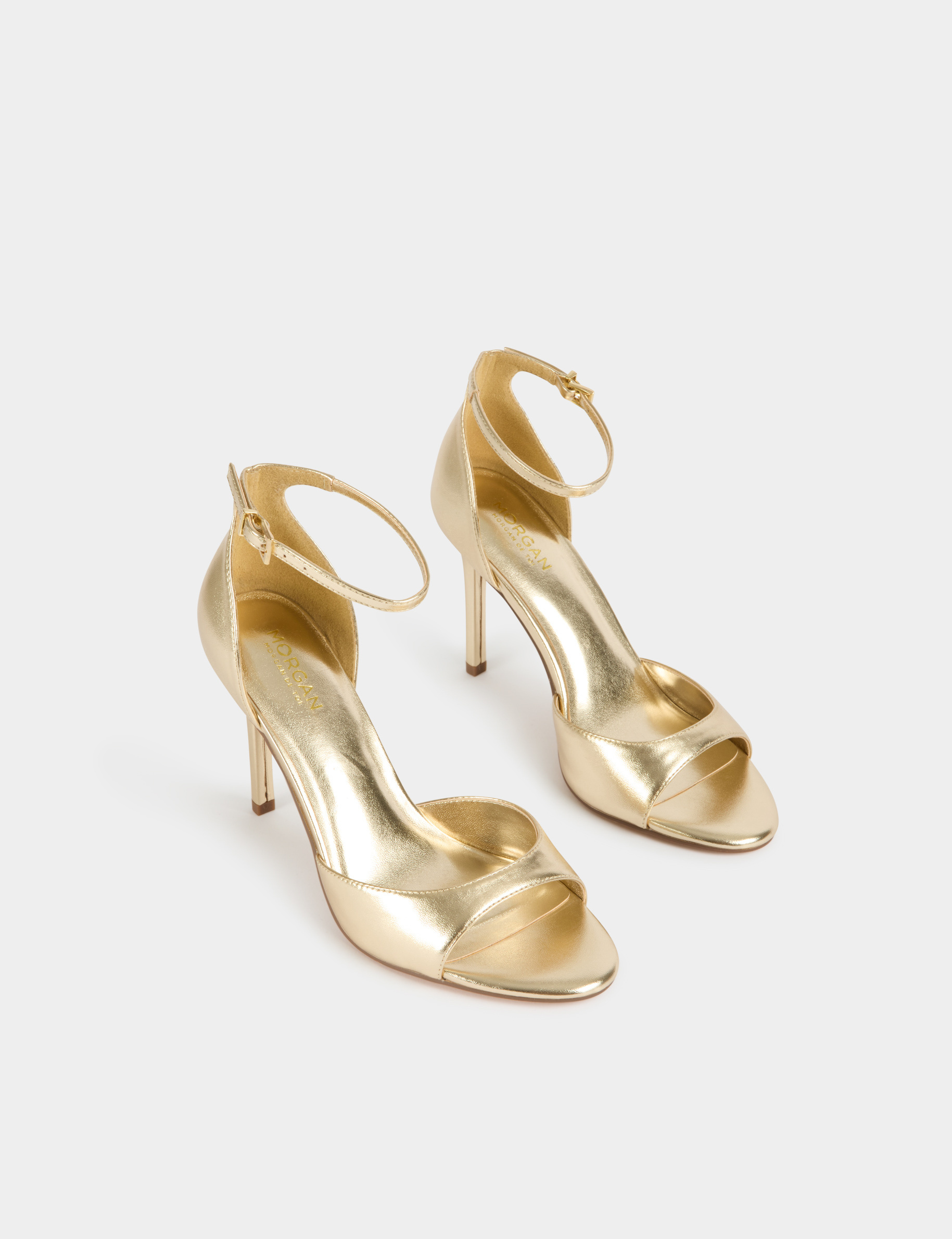 Faux leather heeled sandals gold yellow women
