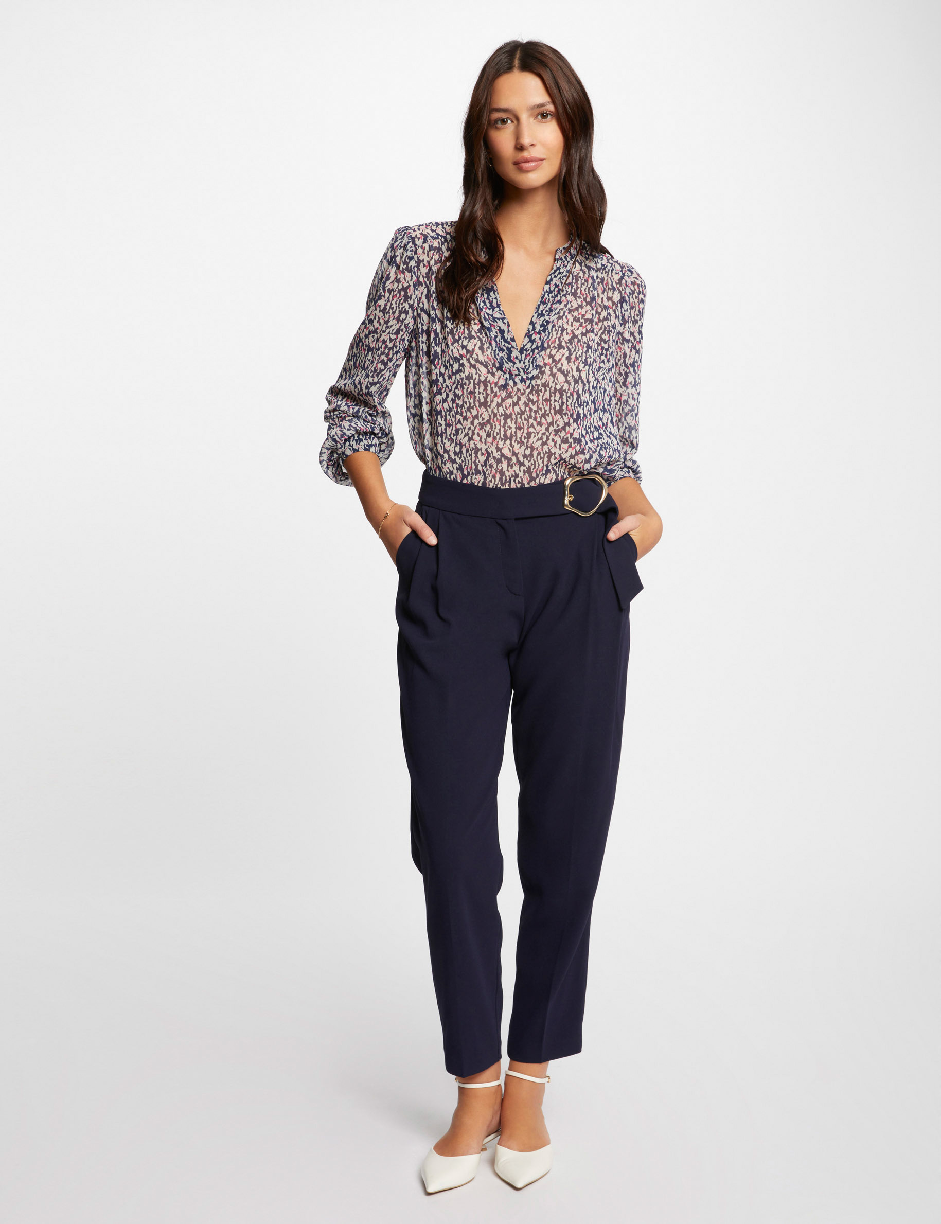 Loose straight trousers navy ladies'