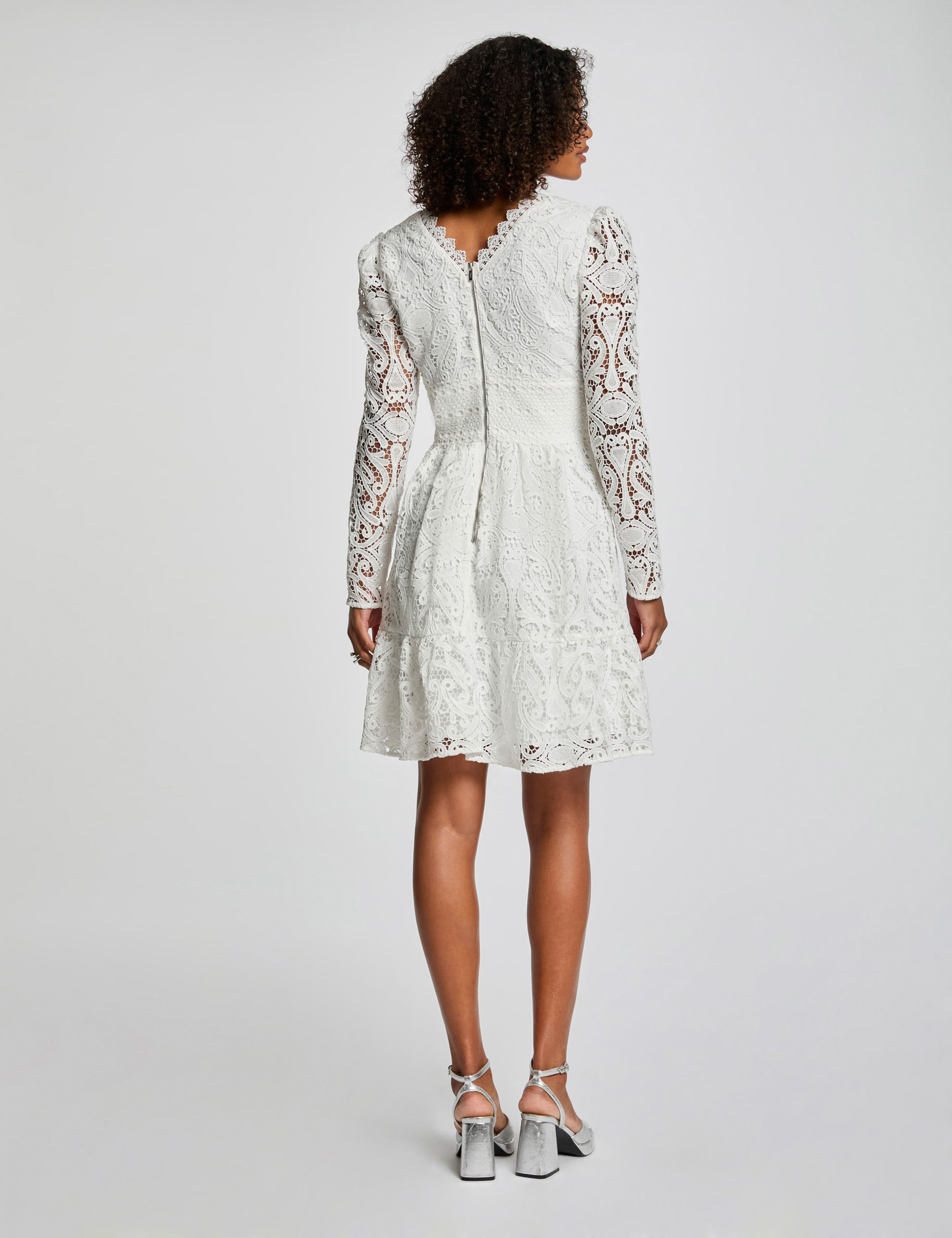 A-line mini lace dress white women