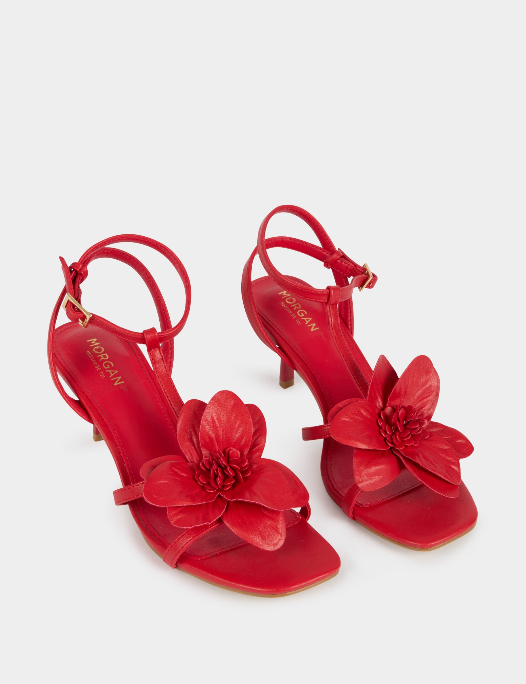 Faux leather sandals red women