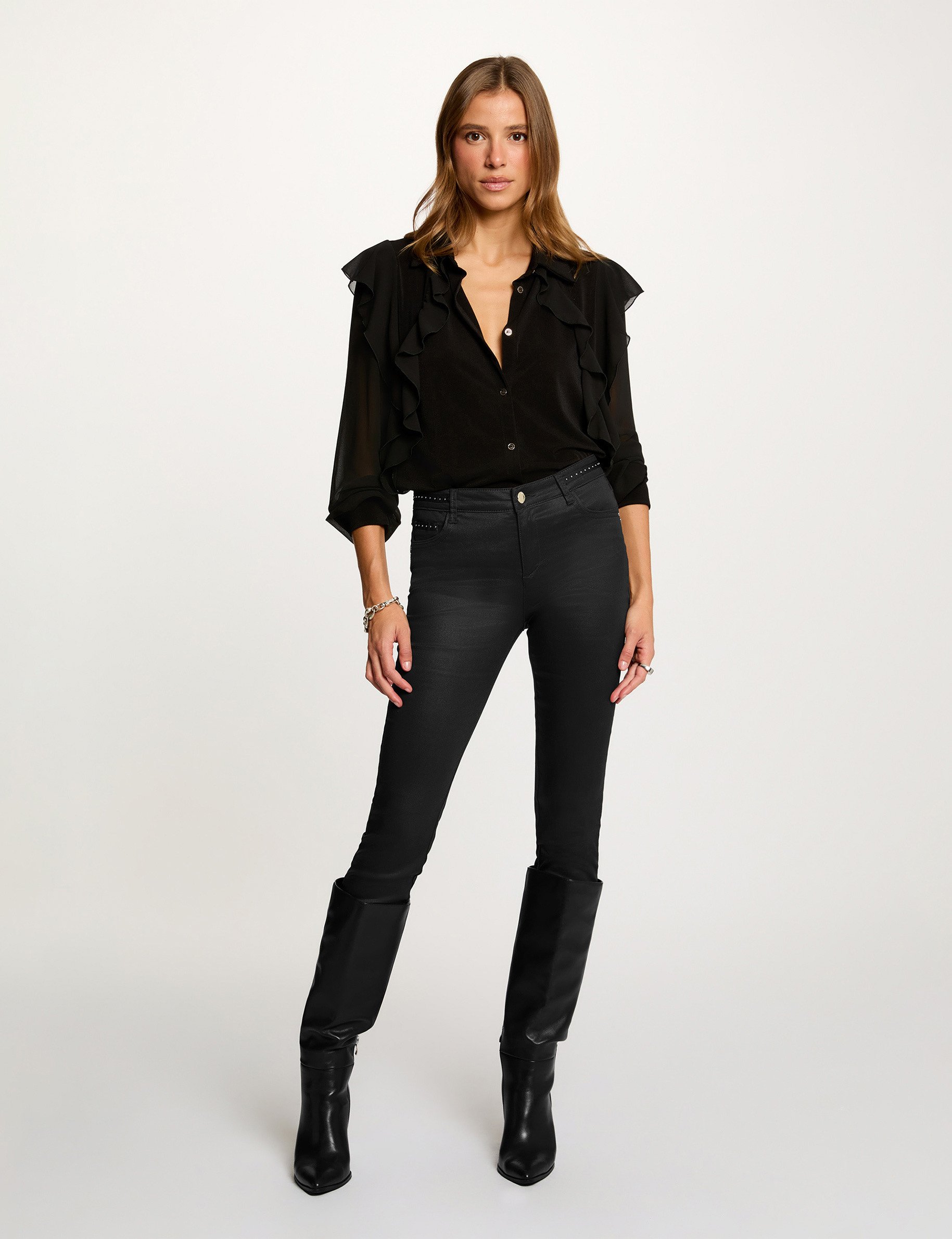 buttoned voile t shirt black women Buttoned voile t-shirt black women