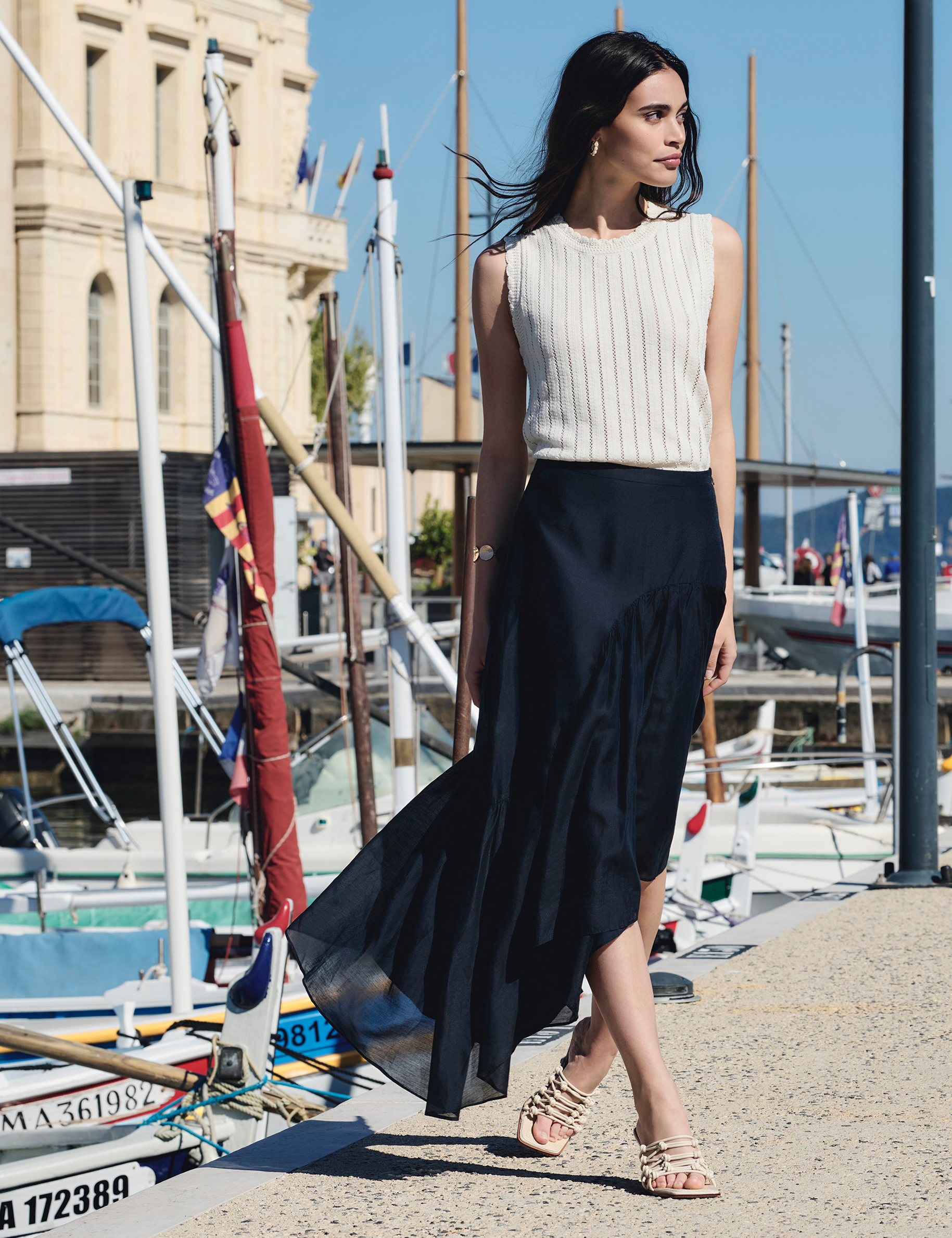 Asymmetric high-waisted skirt navy blue women