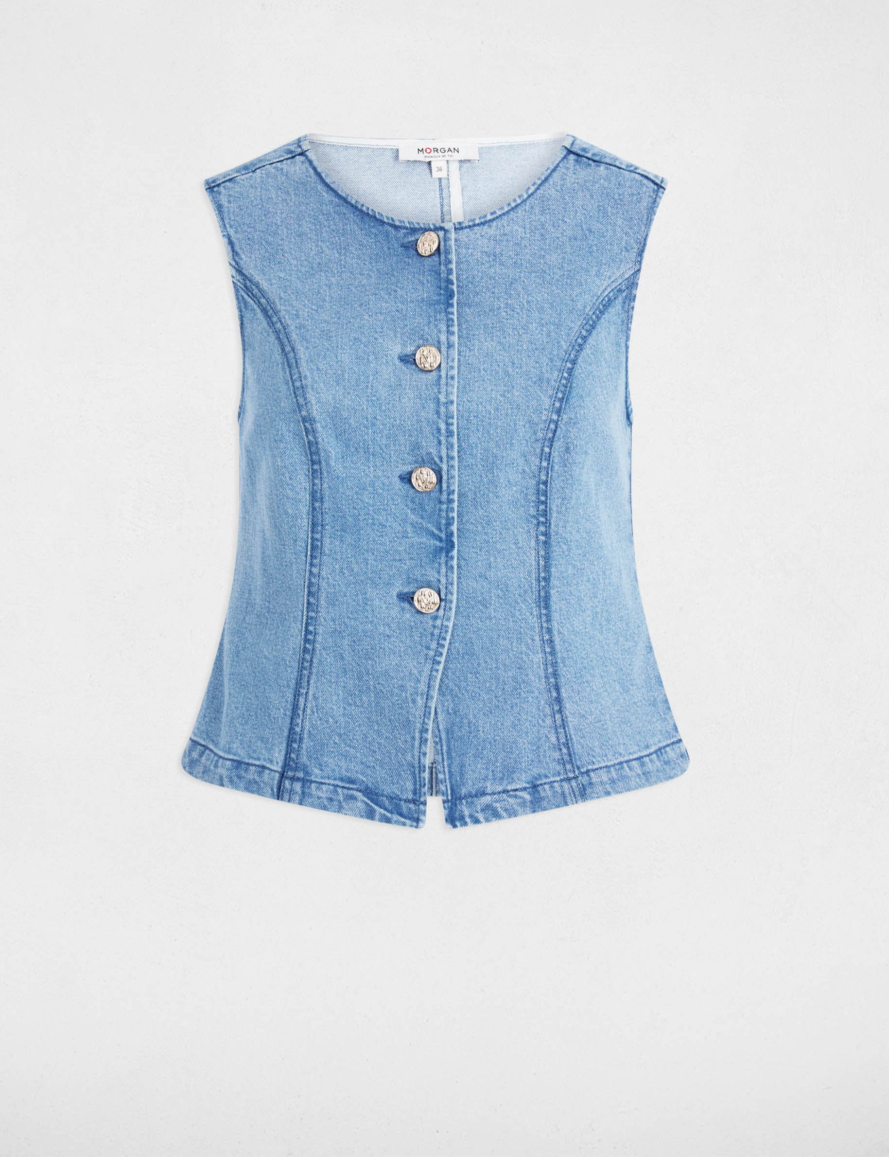 Sleeveless gilet heavy stone wash denim women