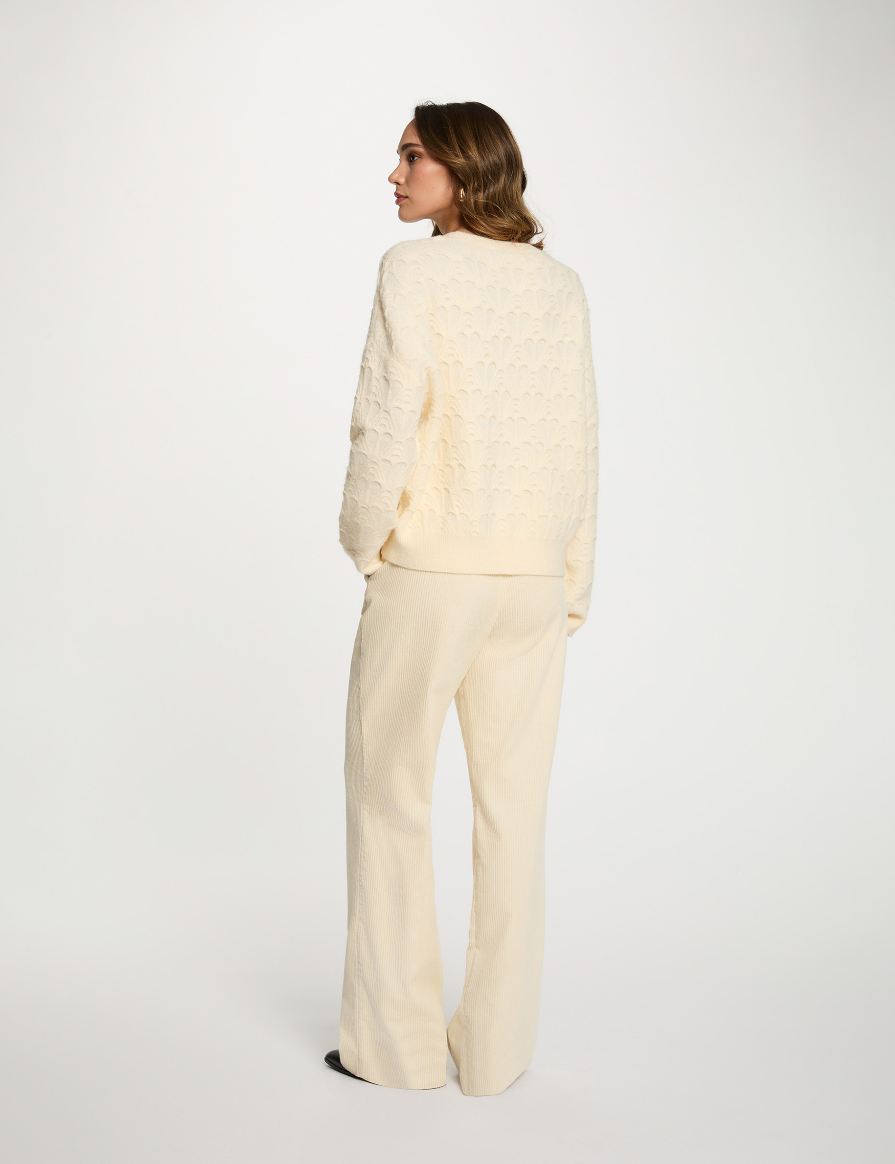 Wide-leg velvet trousers ecru women