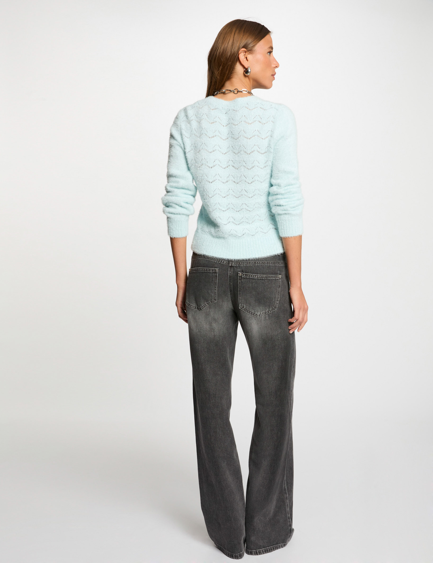 Long-sleeved cardigan sky blue women