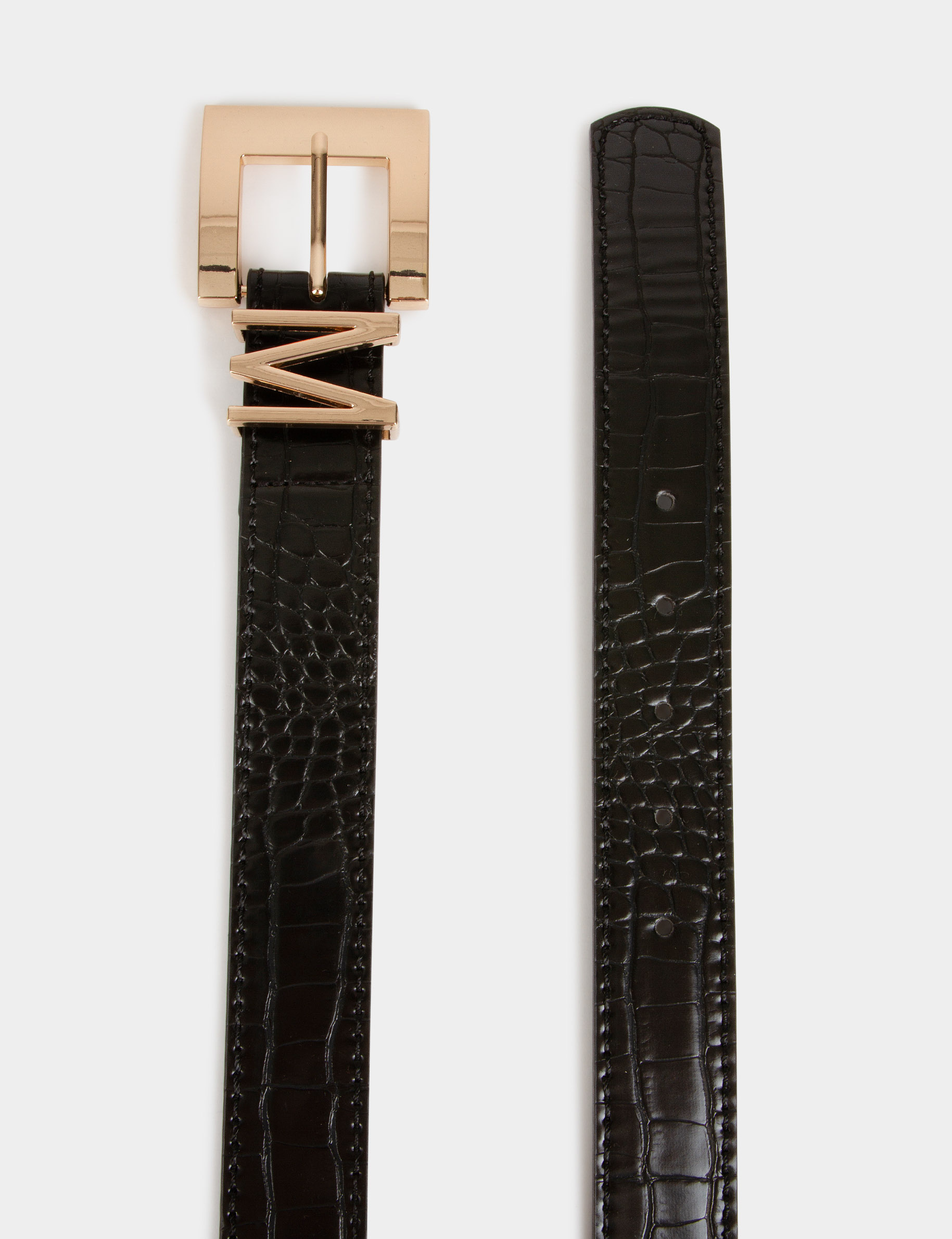 Belt with croc effect and M loop black ladies'