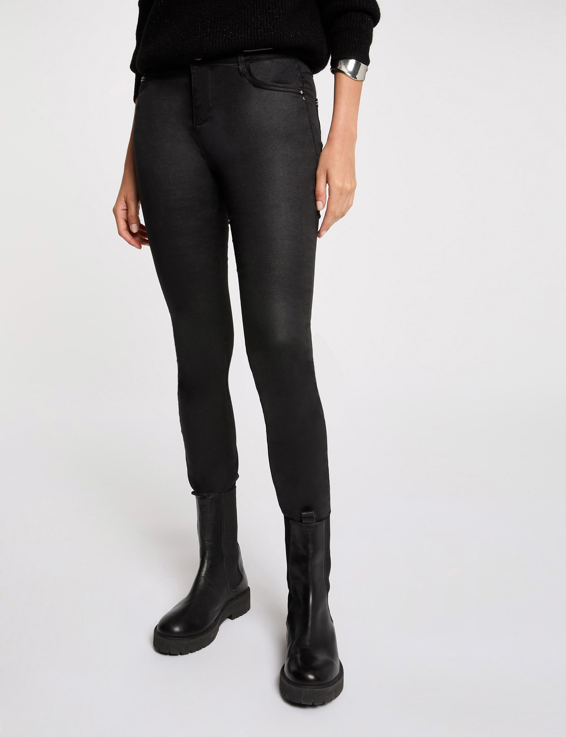 slim trousers with wet effect black women Slim trousers with wet effect black women