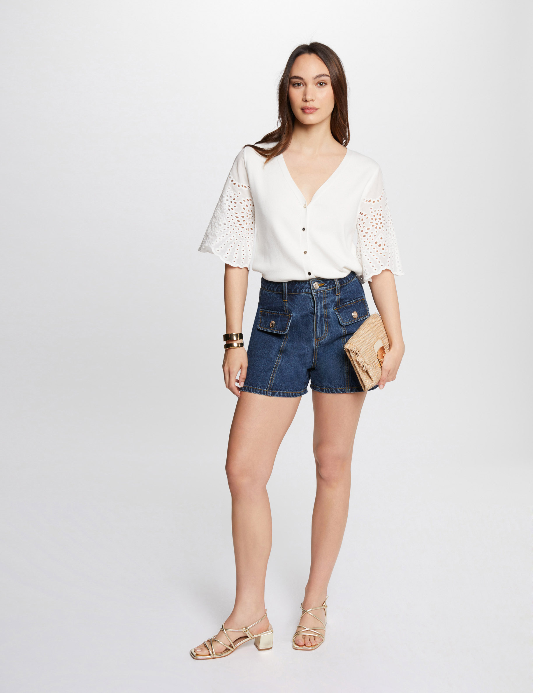 high waisted denim shorts stone denim women High-waisted denim shorts stone denim women