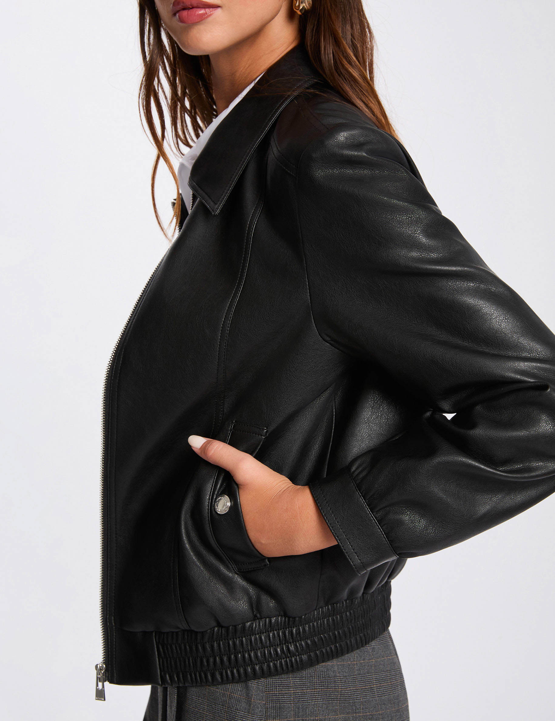 Oversized faux leather jacket black women