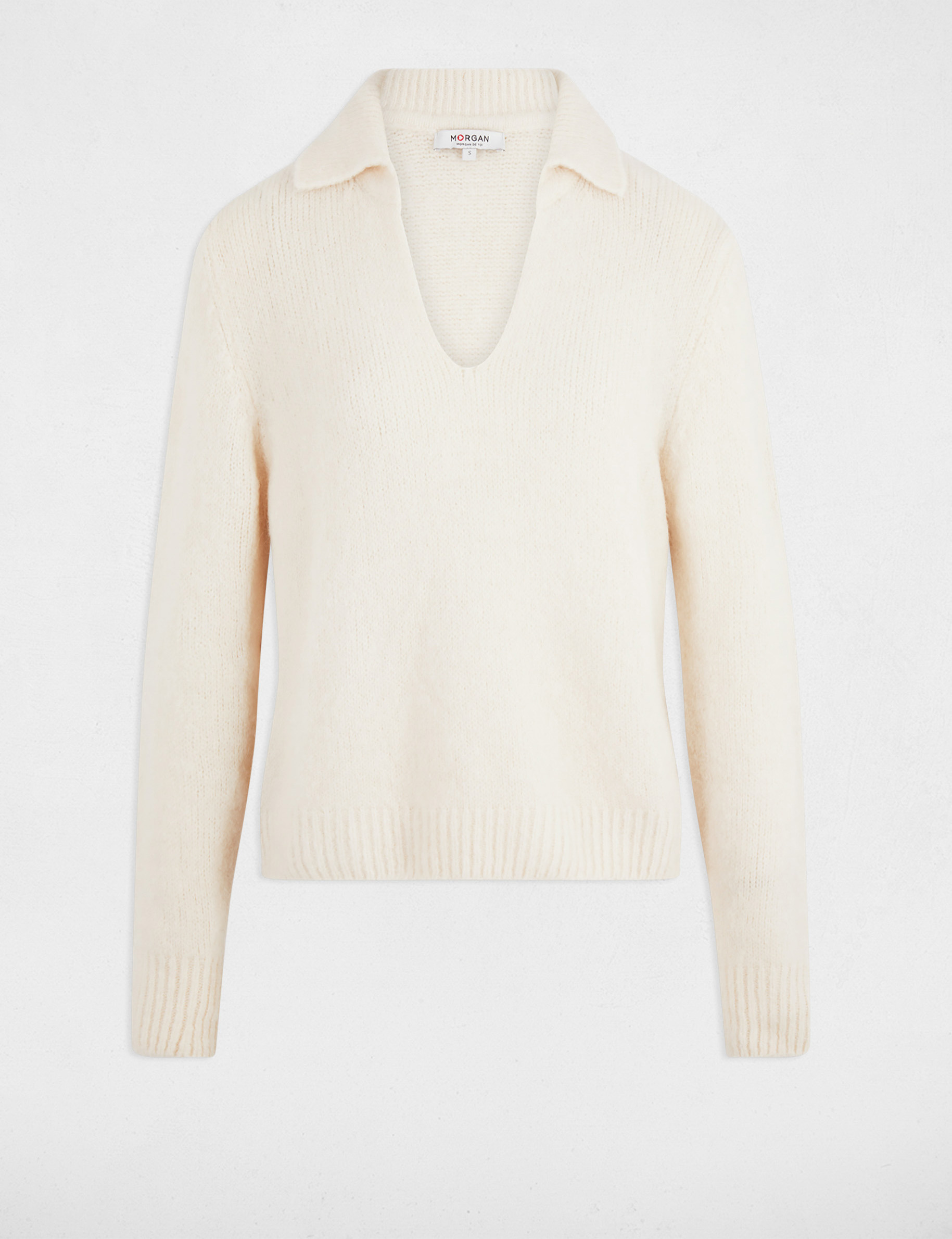 Pull col polo ivoire femme