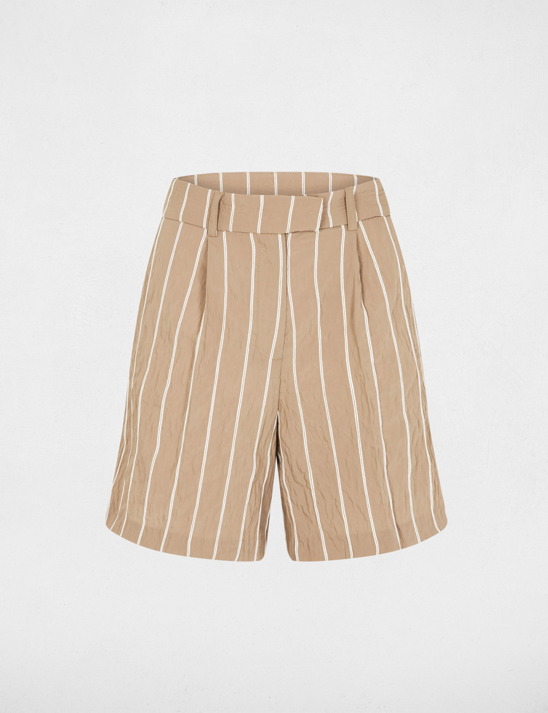 High-waisted striped shorts taupe women