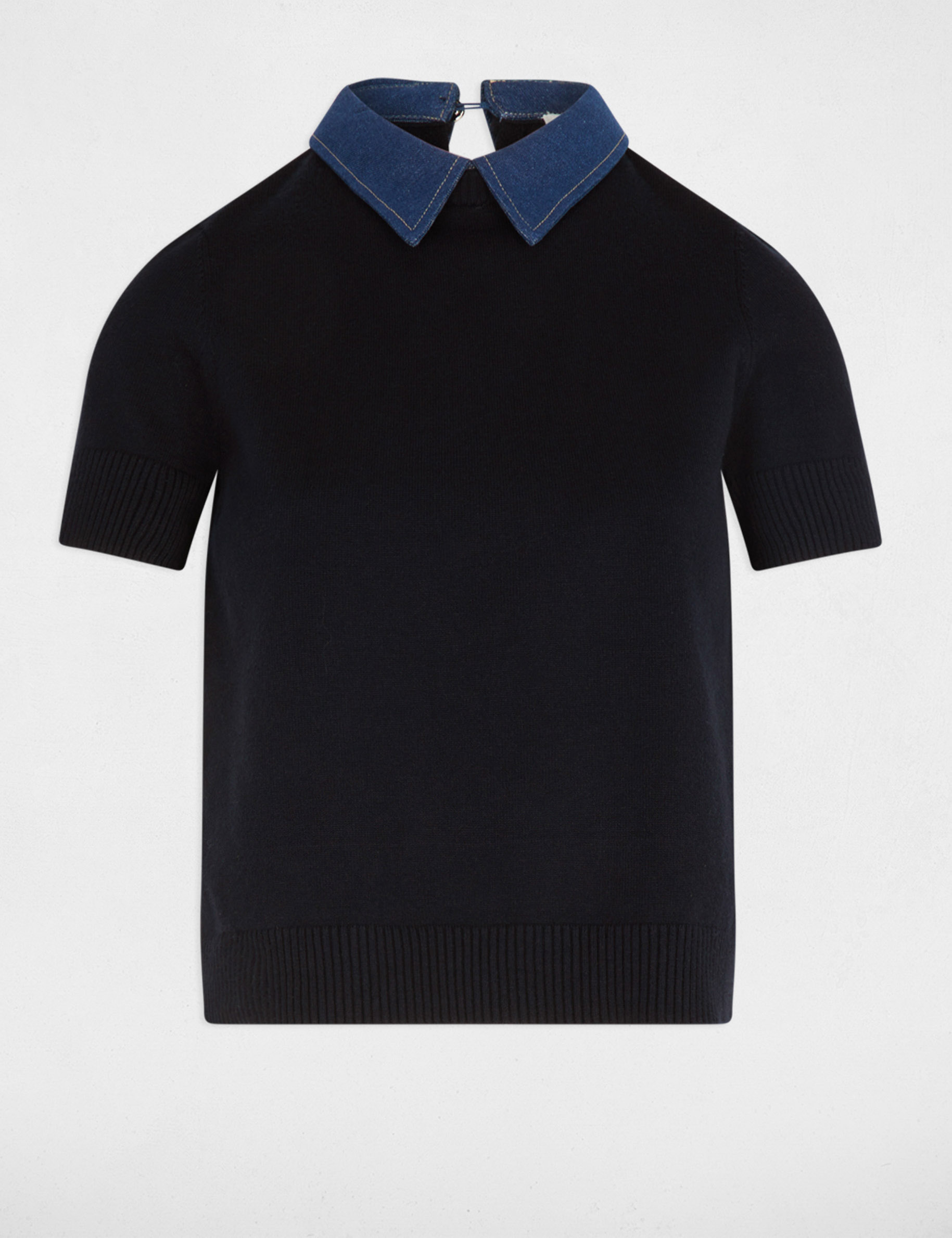 cropped sweater with shirt collar navy blue women Cropped sweater with shirt collar navy blue women