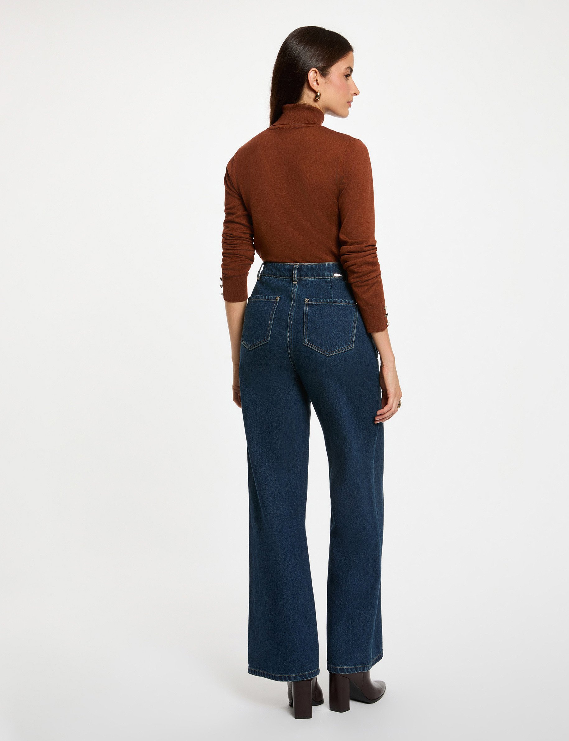 High neck sweater cognac brown women
