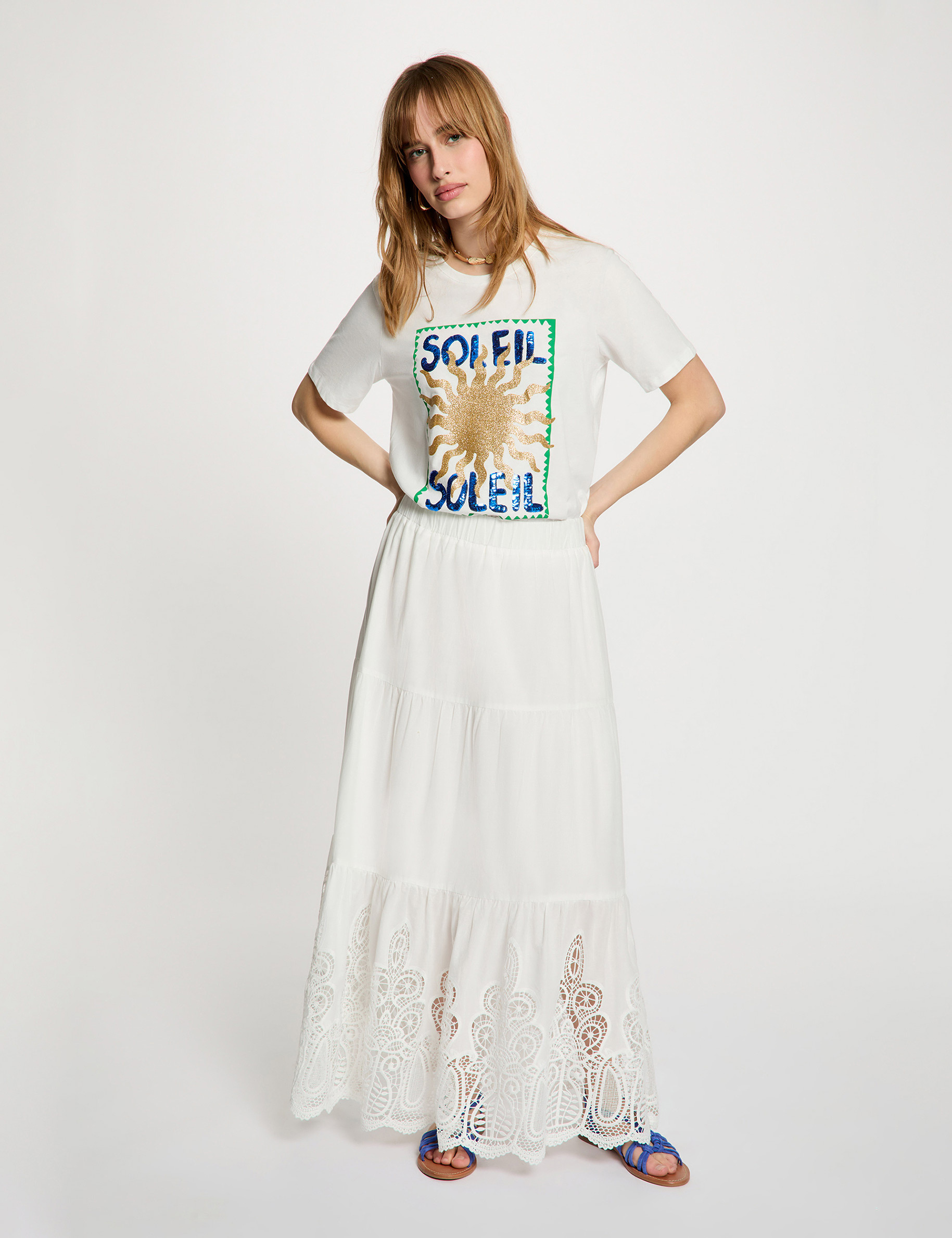 Maxi skirt lace detail white women