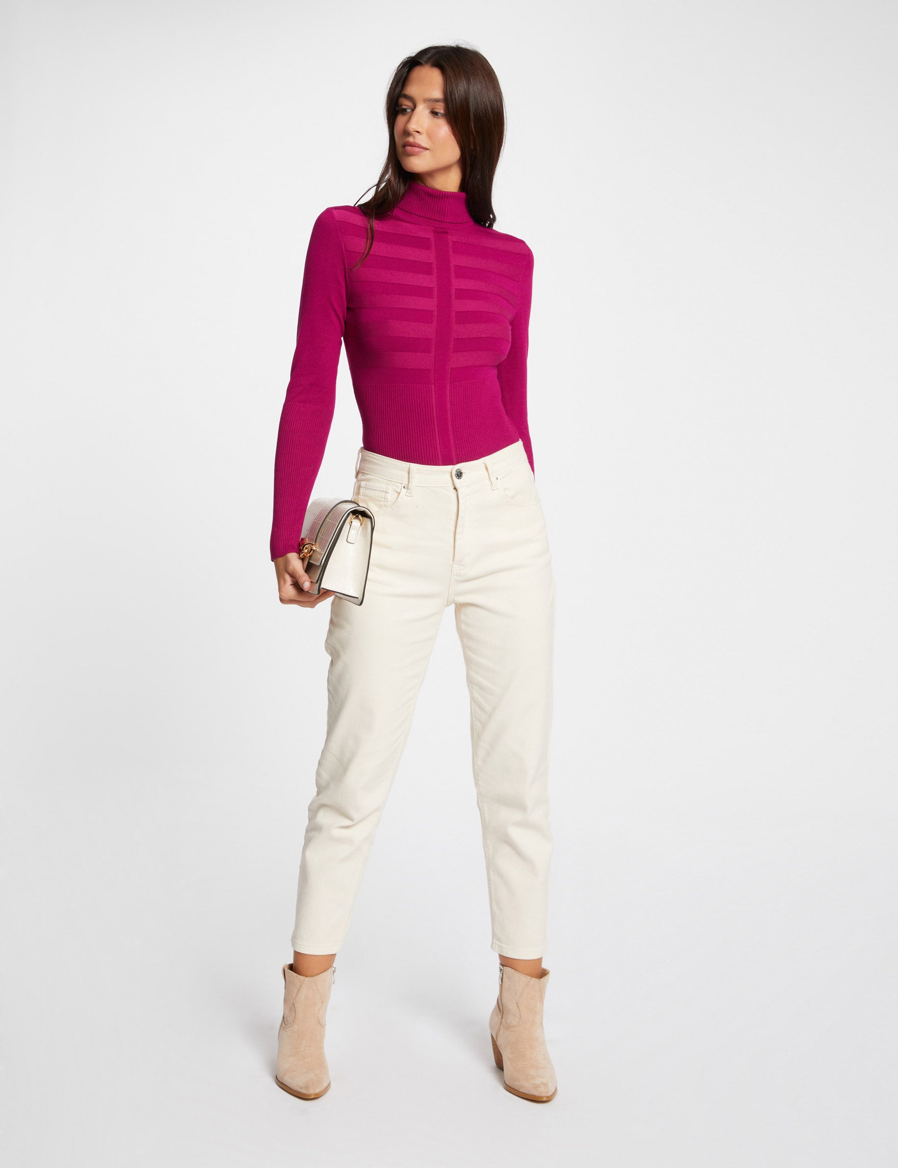 Fitted high neck sweater dark pink women