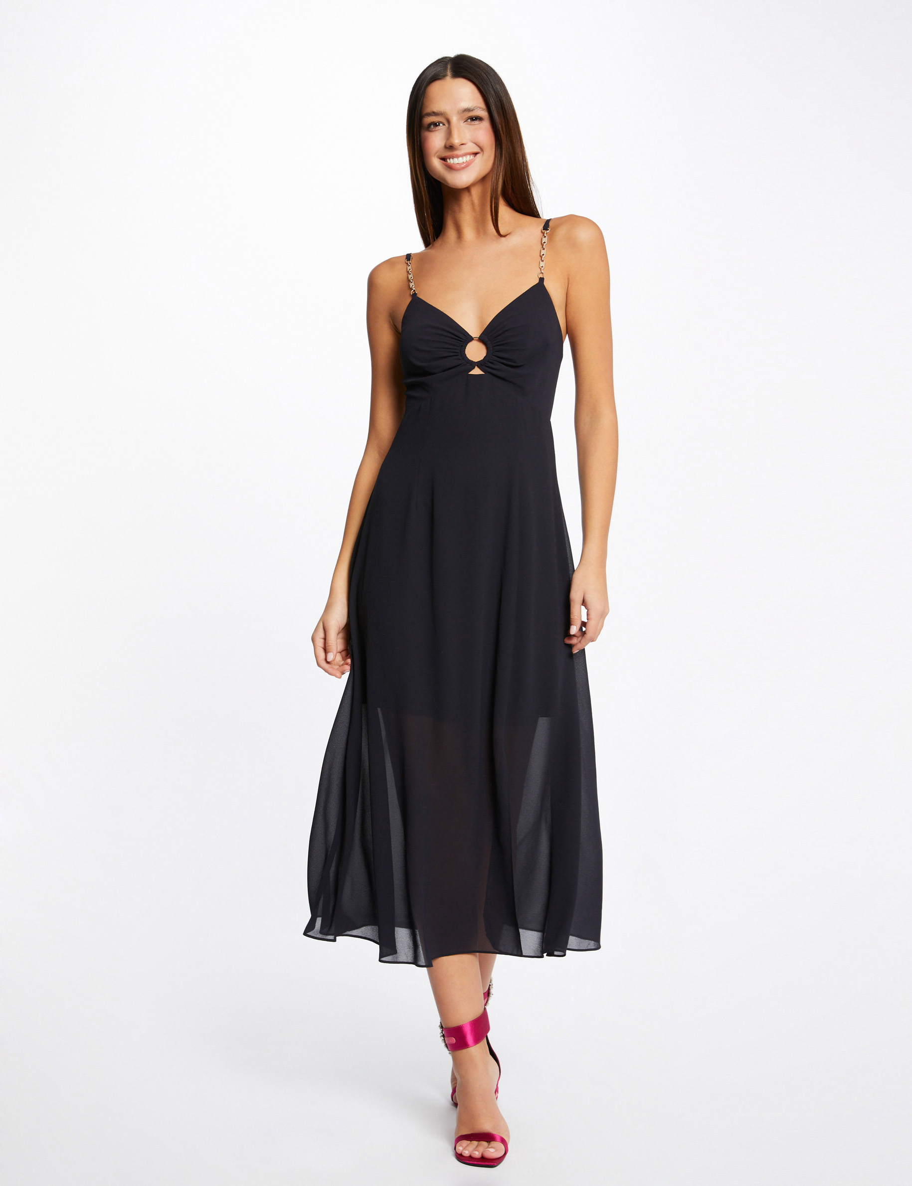 Midi A-line dress straps with chains navy ladies' Midi A-line dress straps with chains navy ladies'