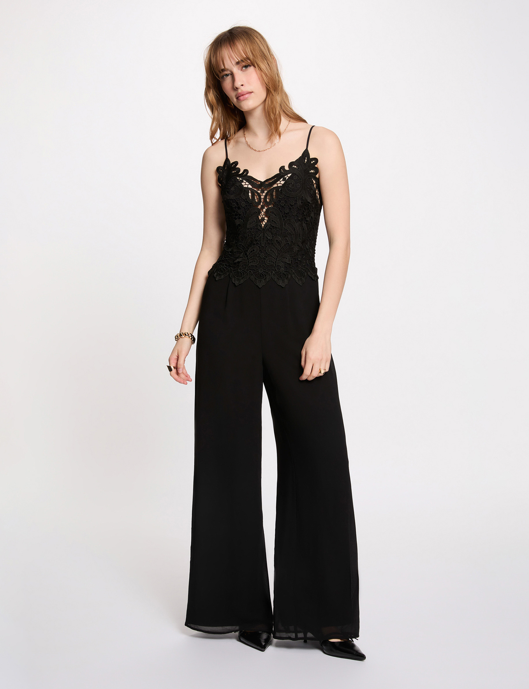 Lace jumpsuit with V-neck black women