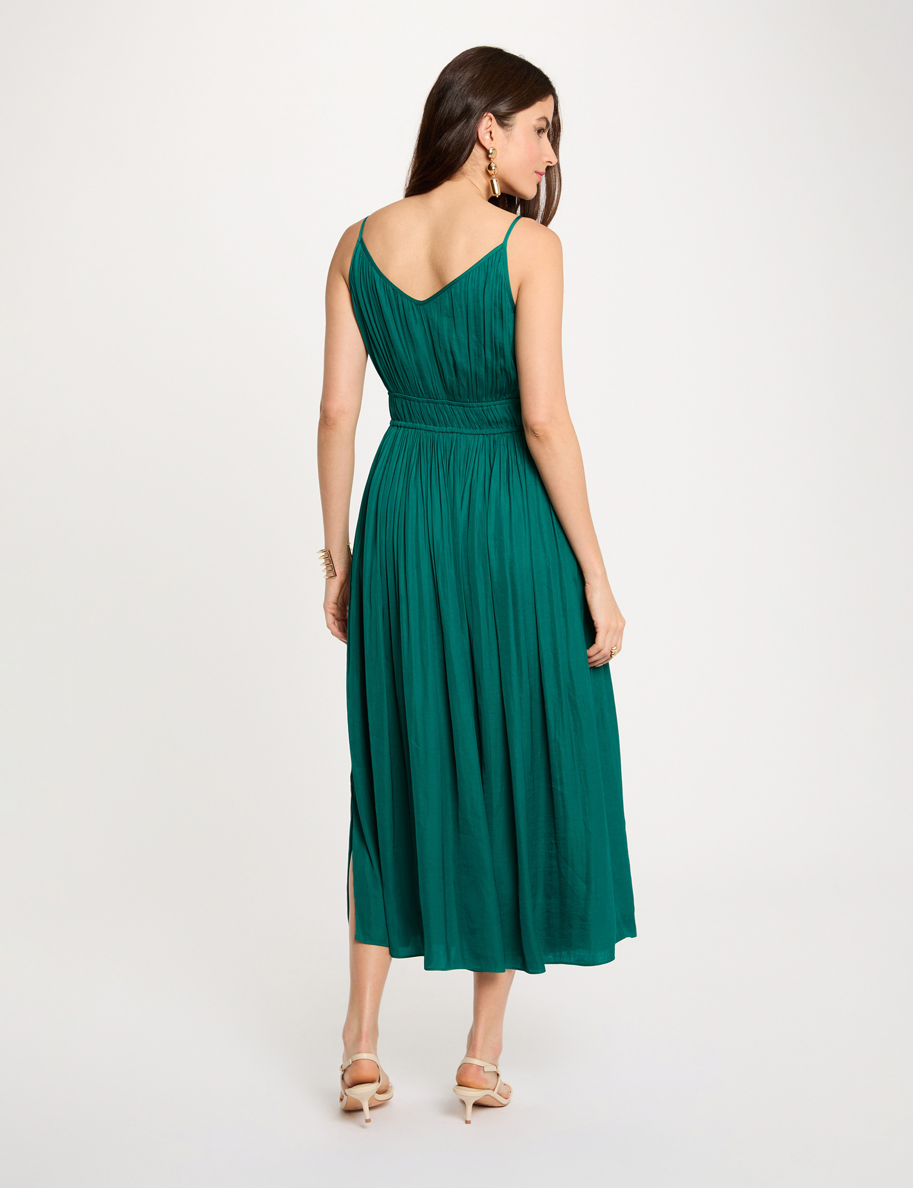Pleated straight midi dress green women