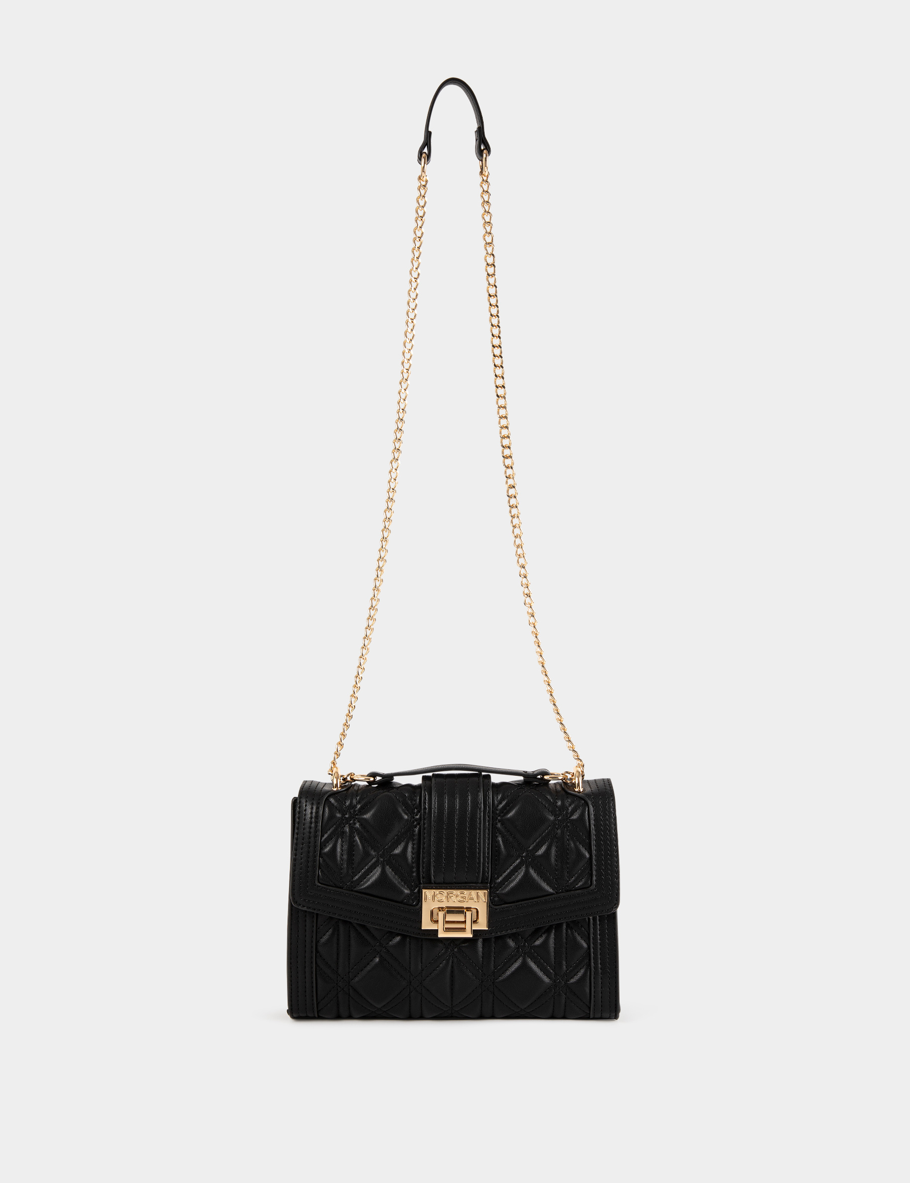 Quilted bag with chain strap black ladies'