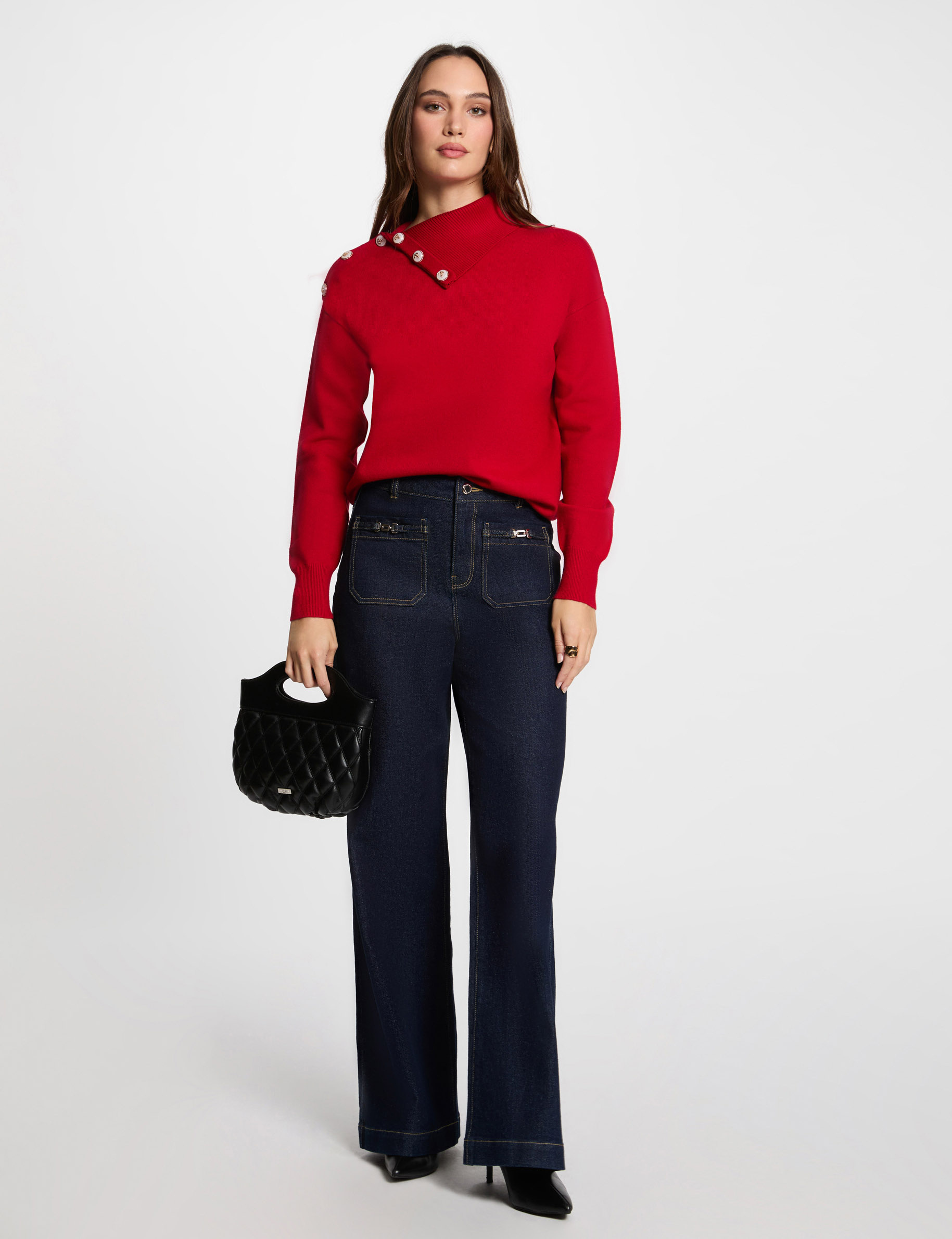 jumper lapel collar buttons red women Jumper lapel collar buttons red women