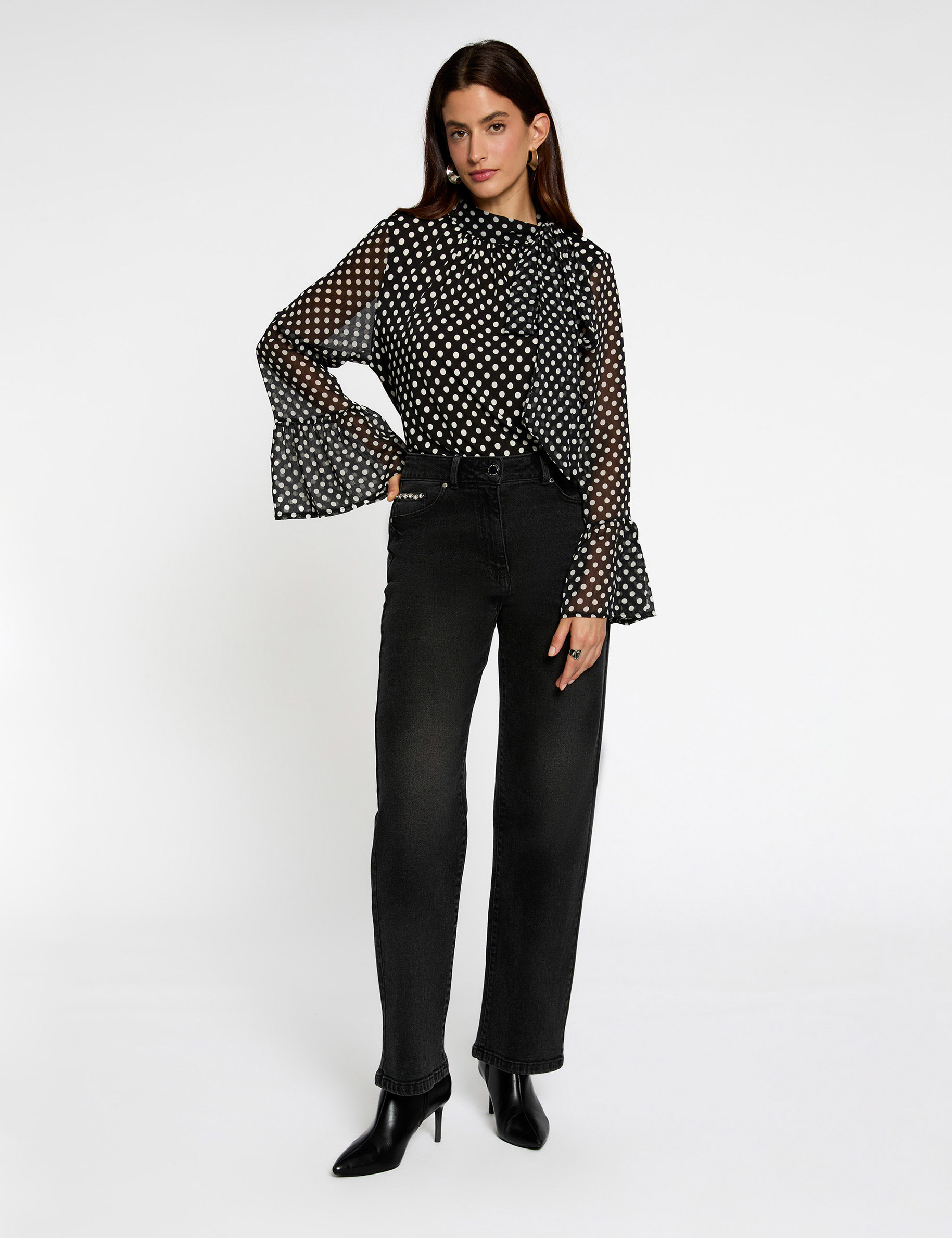 t shirt with lavalliere collar black women T-shirt with lavallière collar black women