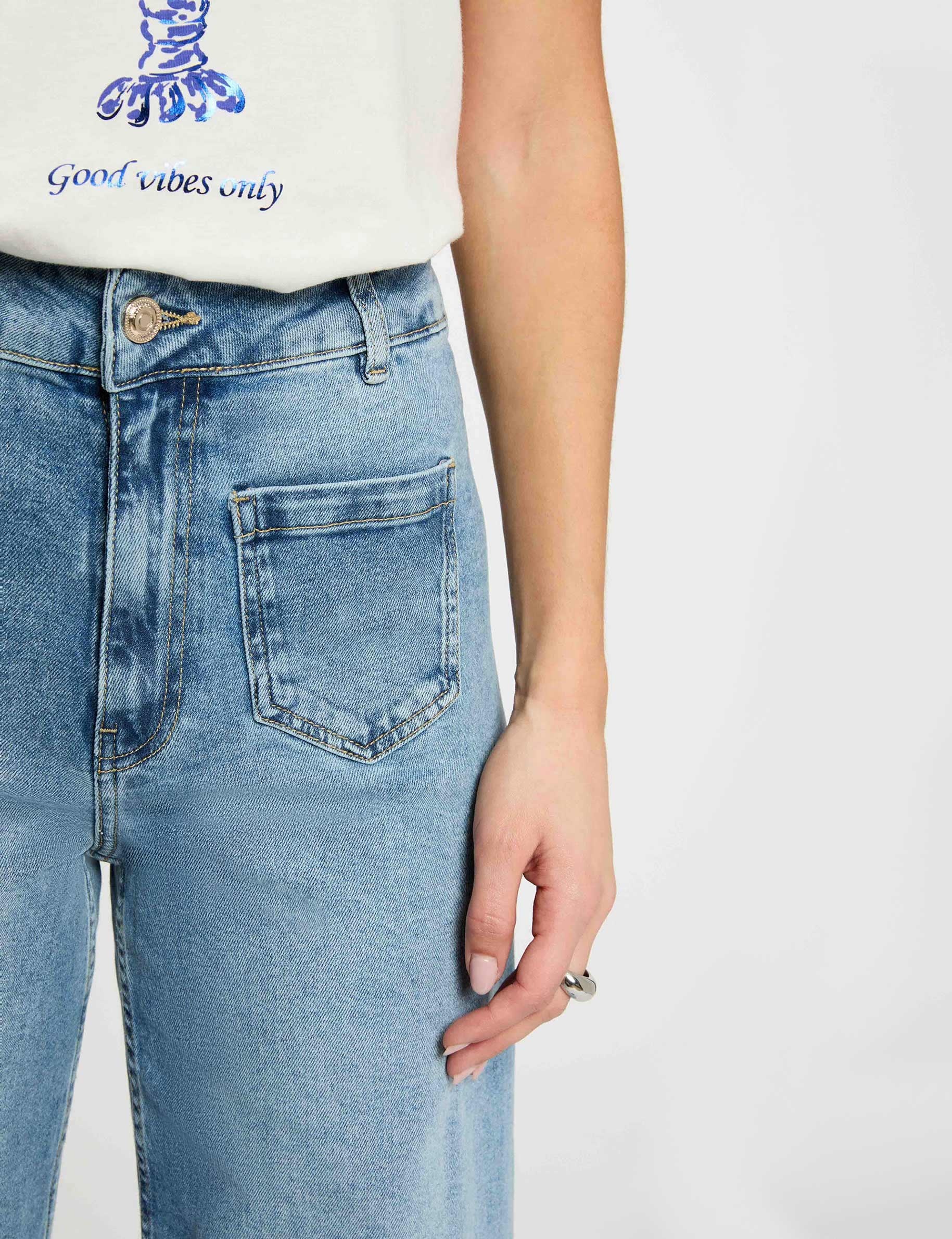 High-waisted wide-leg jeans heavy stone wash denim women
