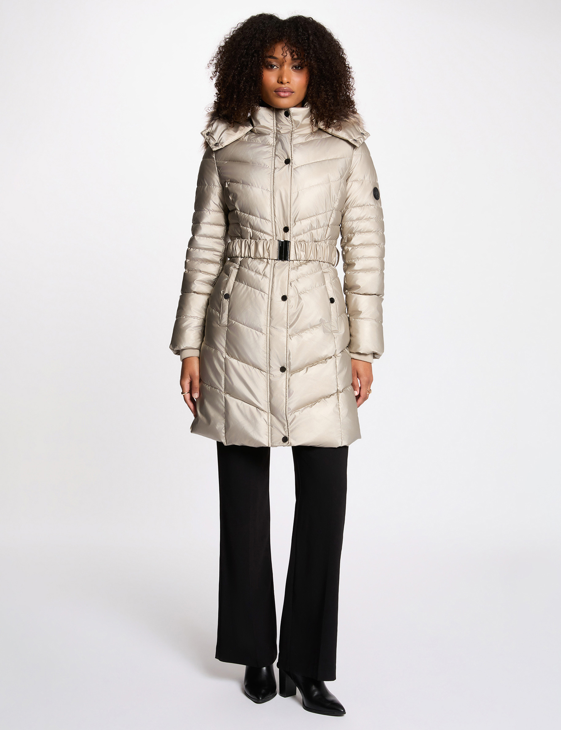 fitted mid length puffer jacket gold yellow women Fitted mid-length puffer jacket gold yellow women