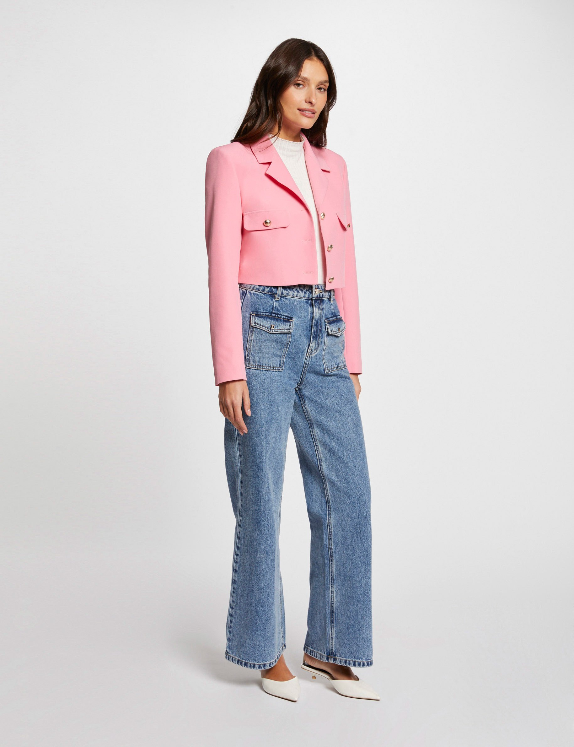 Short buttoned jacket medium pink ladies'