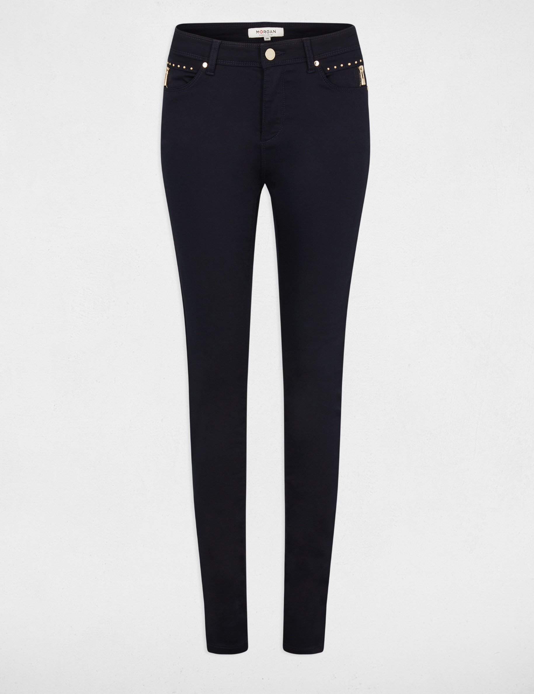 Skinny trousers with satin effect navy ladies'