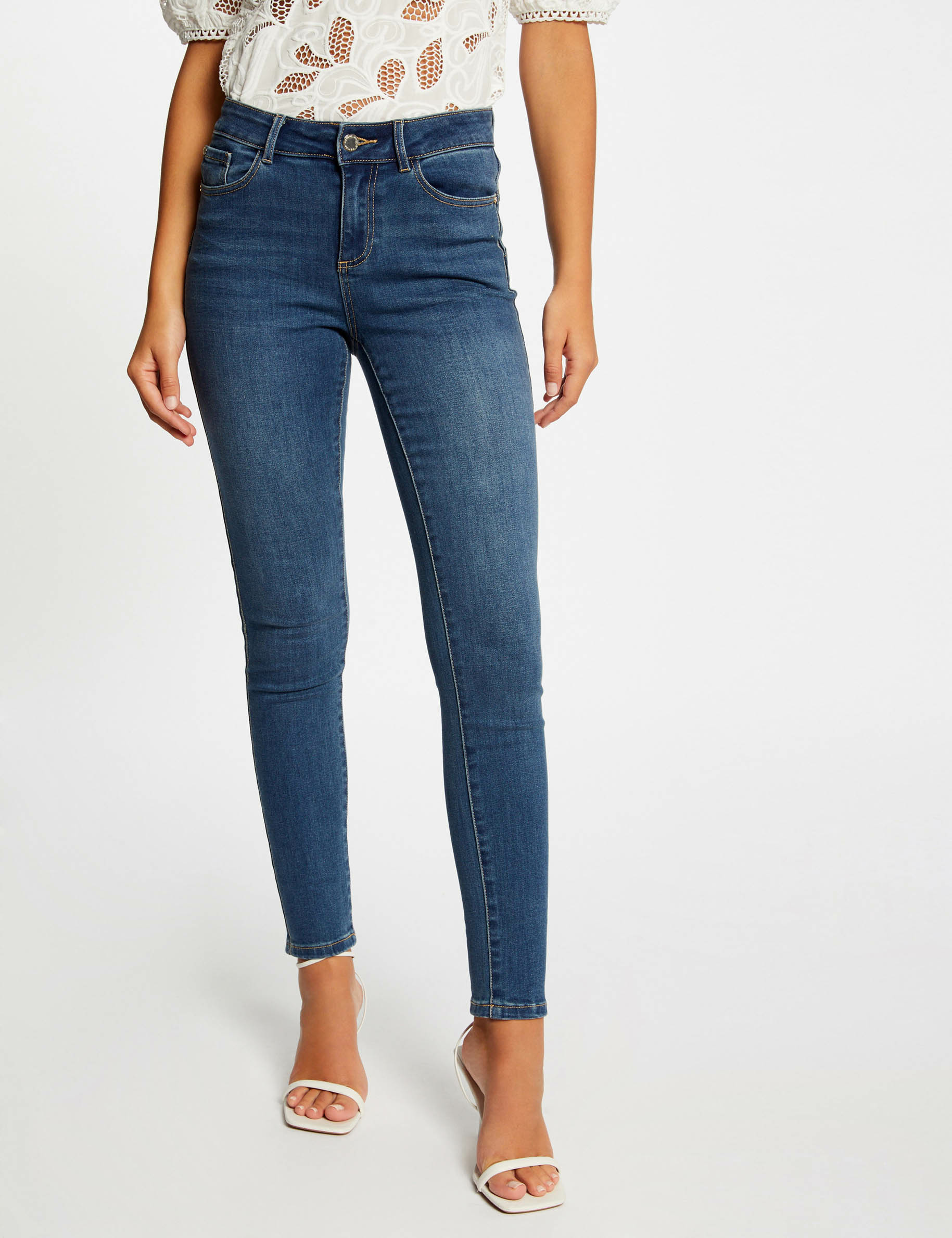 Slim jeans with metallised edgings stone denim ladies'