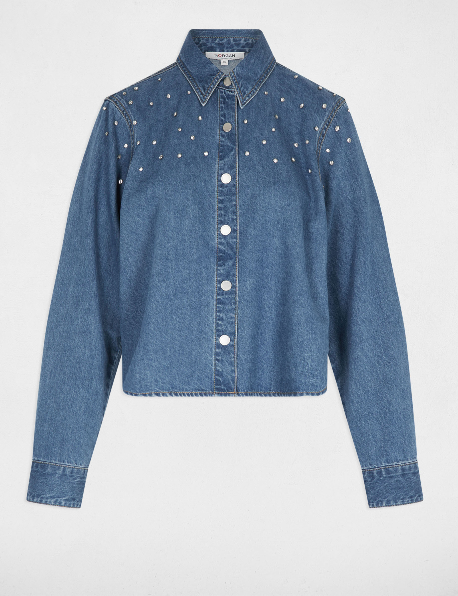 cropped shirt with studs stone wash denim women Cropped shirt with studs stone wash denim women