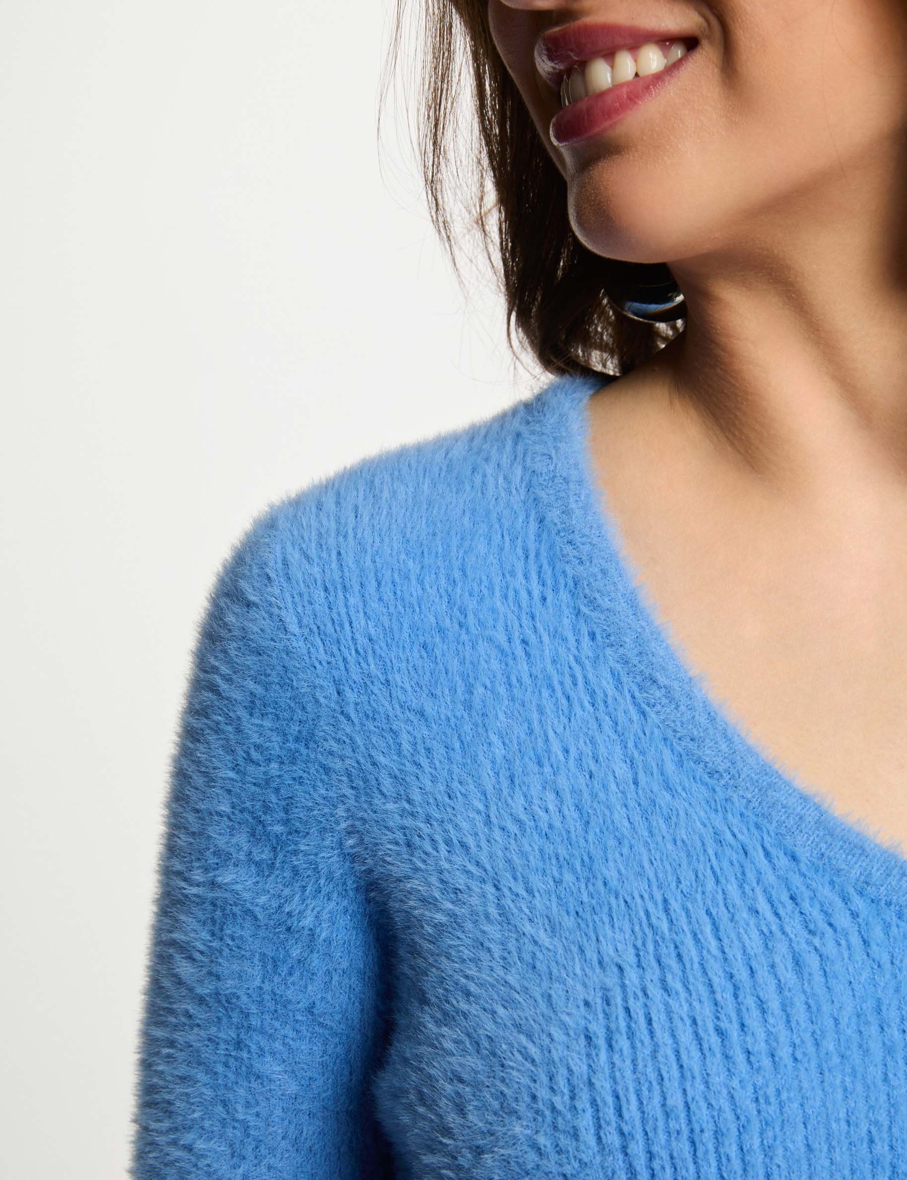 pull manches longues maille duveteuse bleu femme Pull manches longues maille duveteuse bleu femme