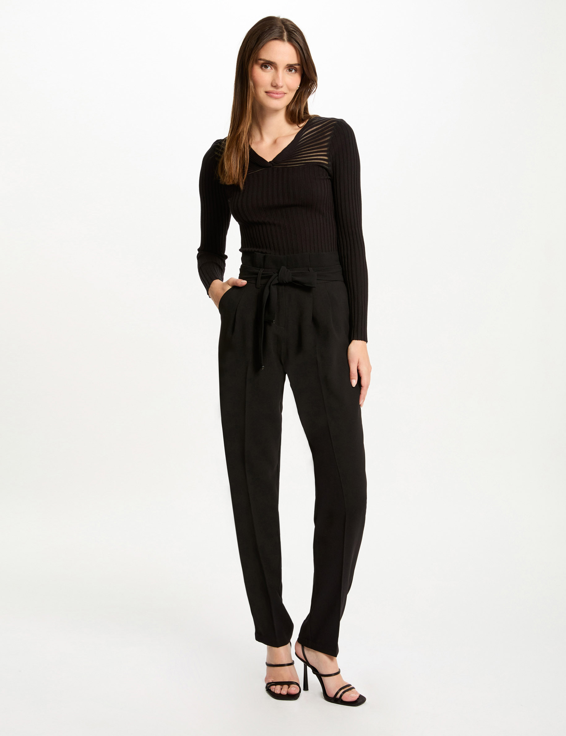 Womens fitted black trousers sales