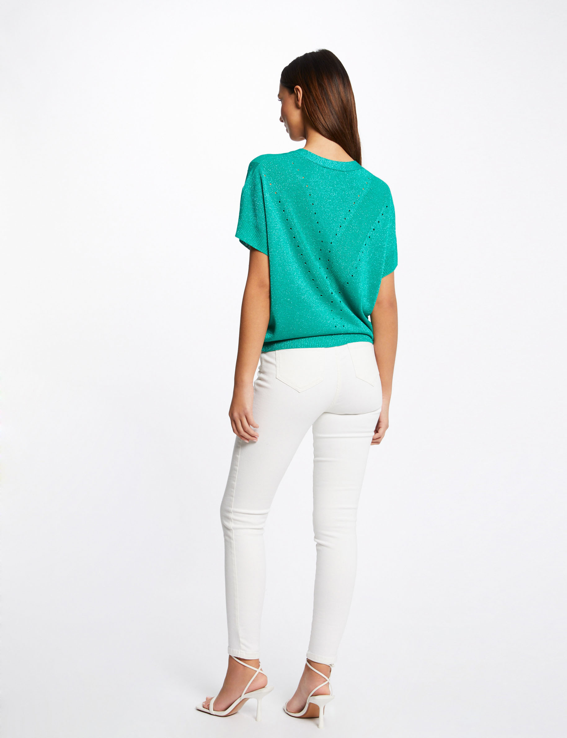 Short-sleeved jumper with V-neck light green ladies' Short-sleeved jumper with V-neck light green ladies'
