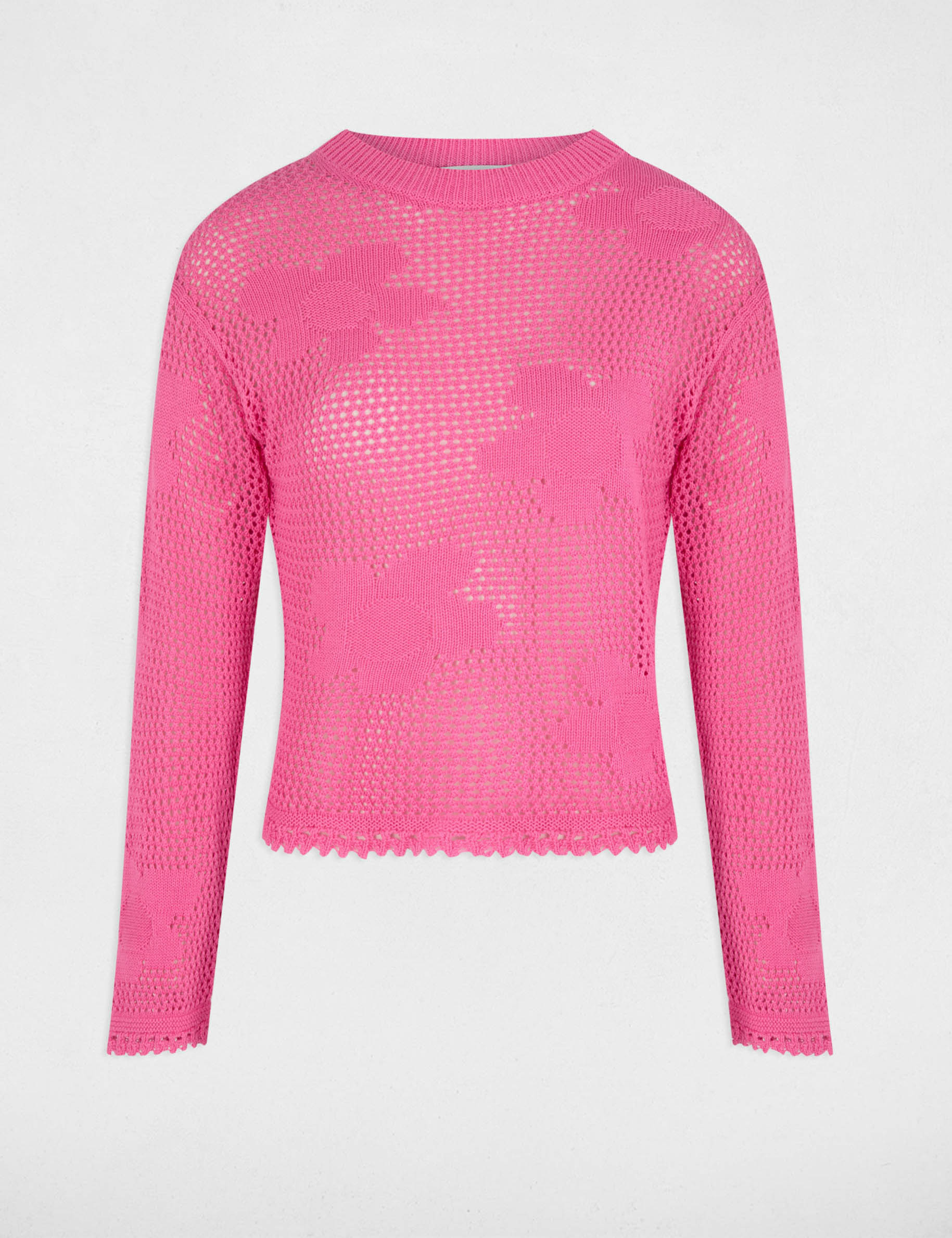 pull col rond ajoure rose femme Pull col rond ajouré rose femme