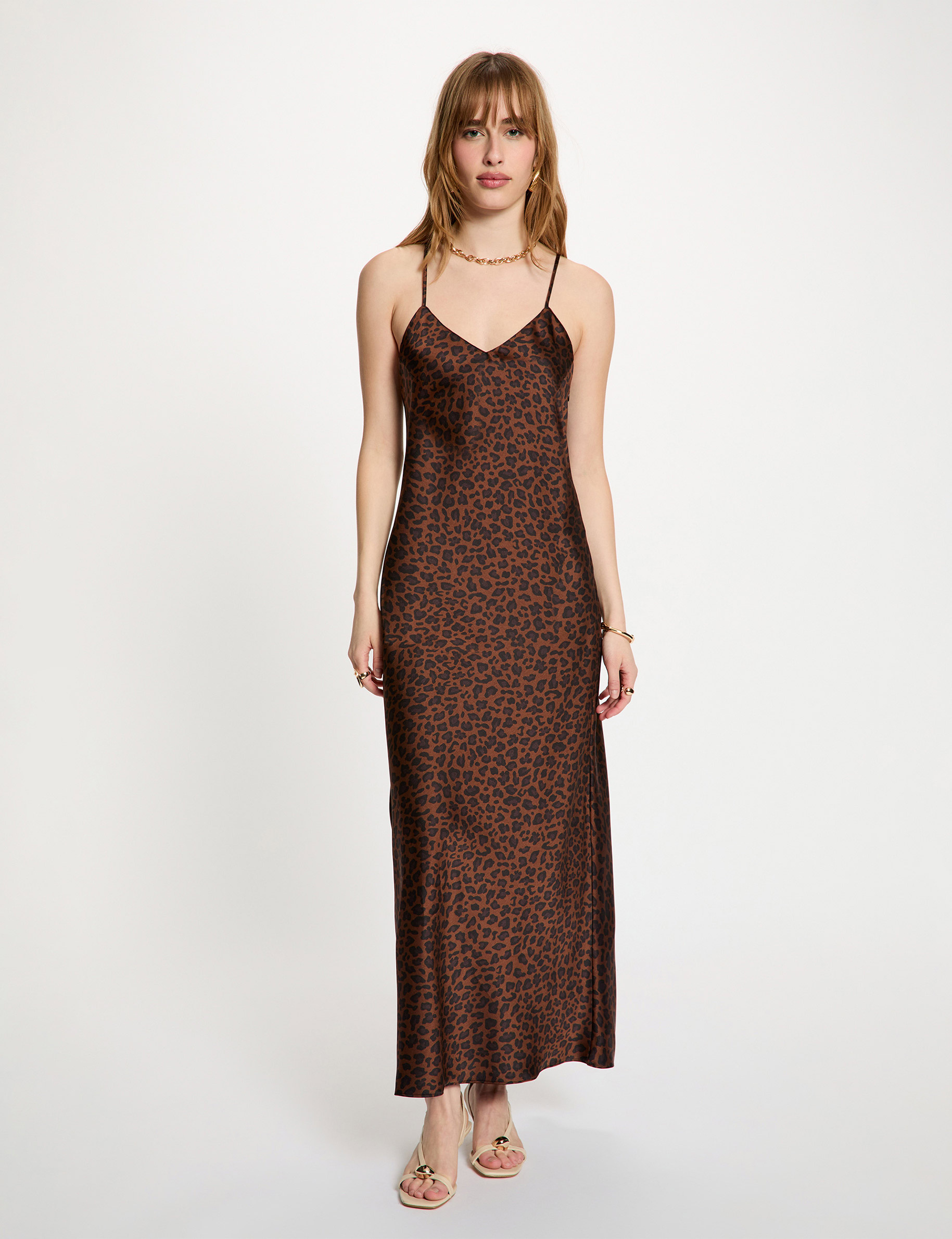 Satin dress with v-neck multicolor women