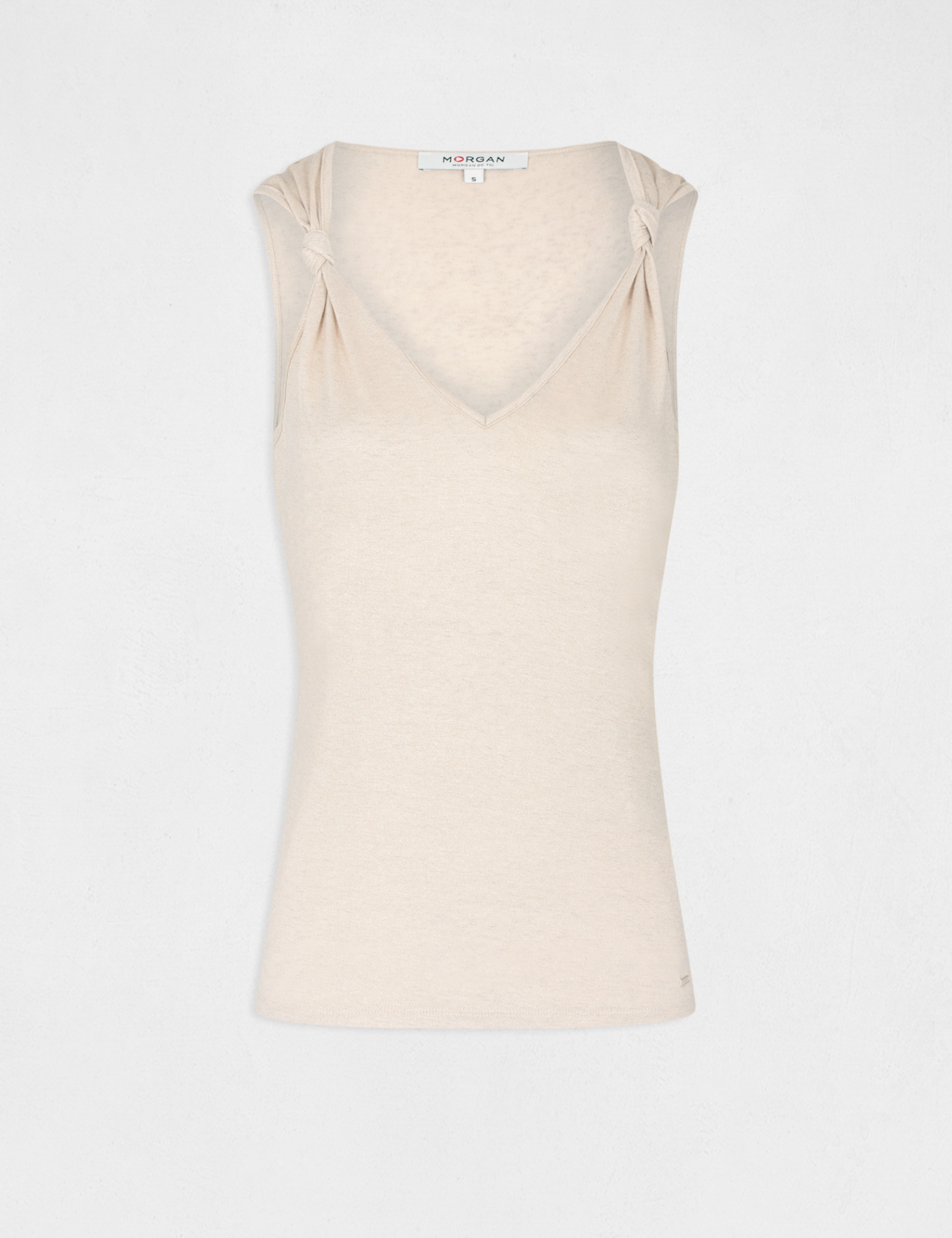 Vest top with wide straps and spangles beige ladies'