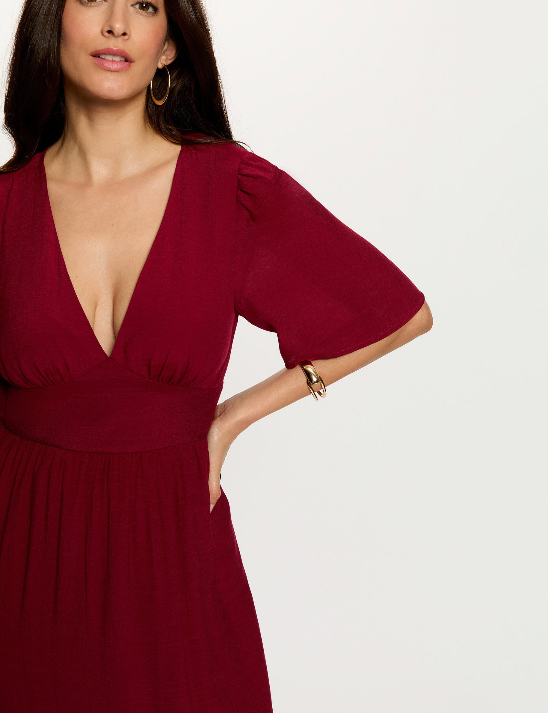 Long dress with V-neck bordeaux women