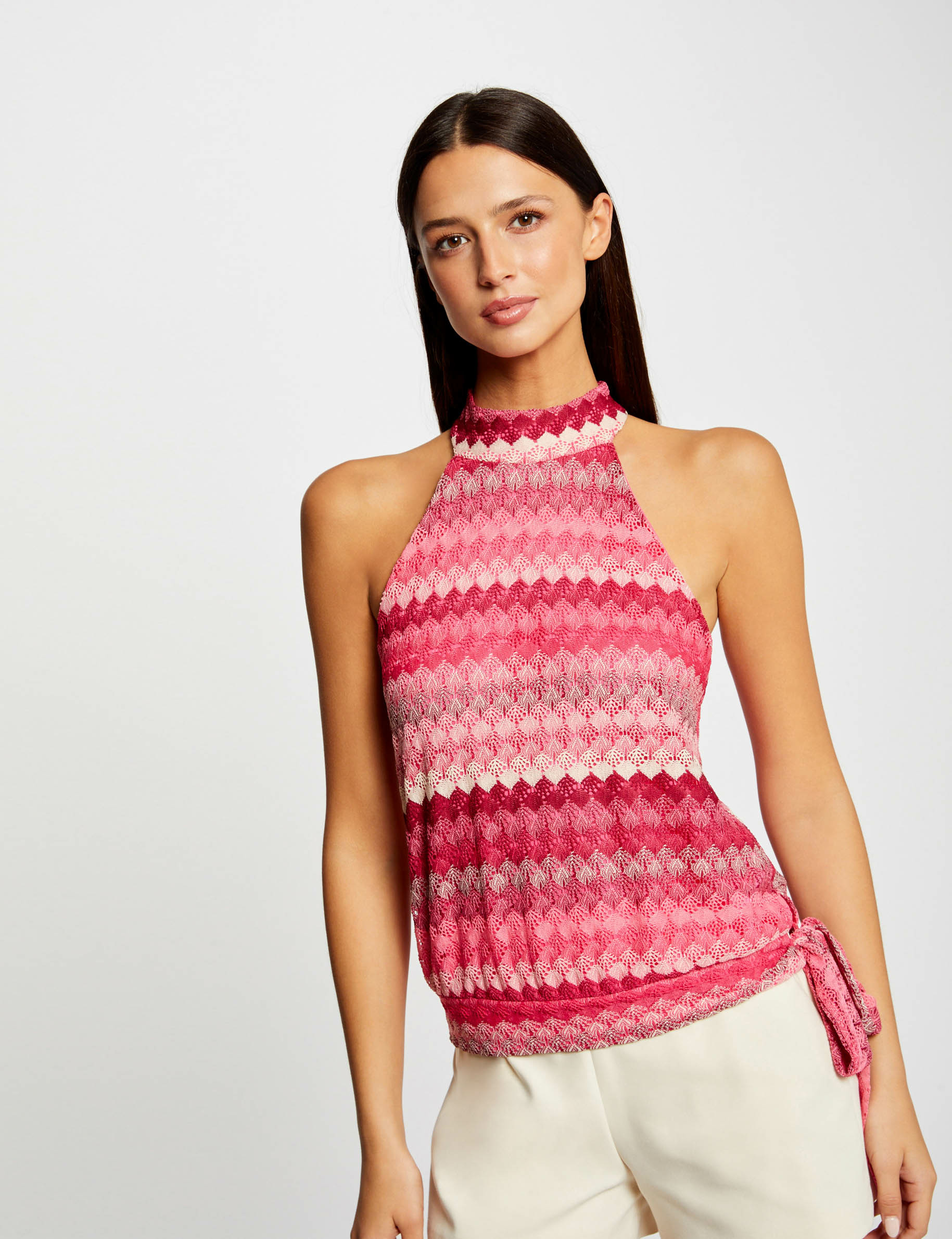 Crochet vest top with halter neck pink ladies' Crochet vest top with halter neck pink ladies'