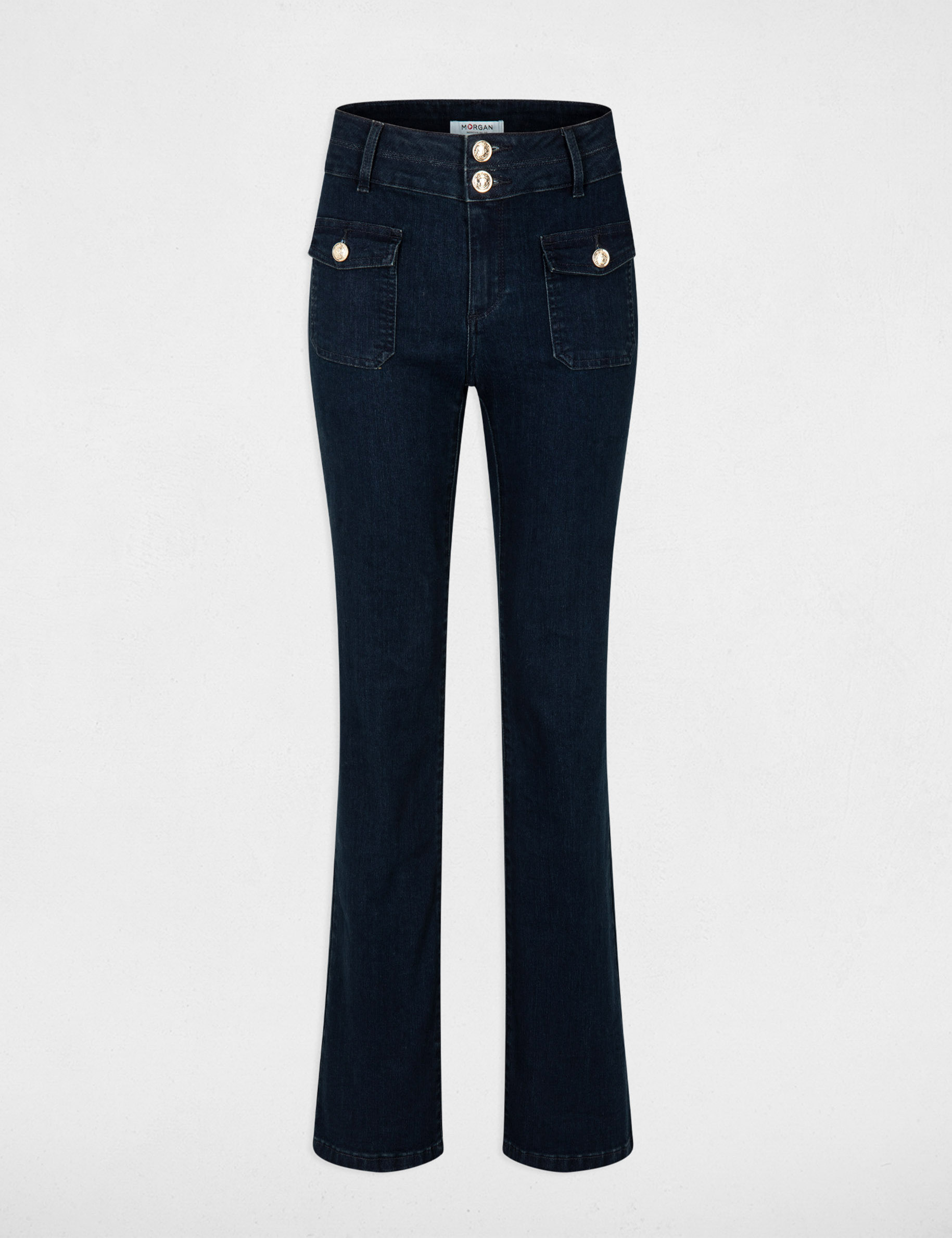 High-waisted bootcut jeans raw denim ladies'