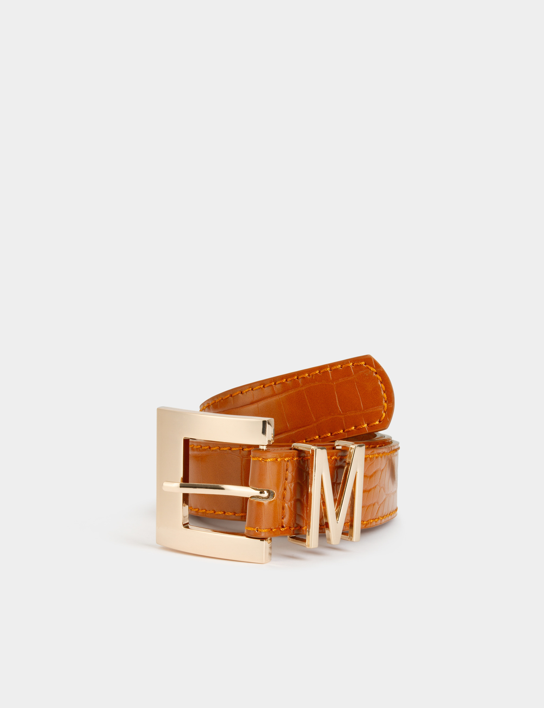 Belt with croc effect and M loop caramel ladies'