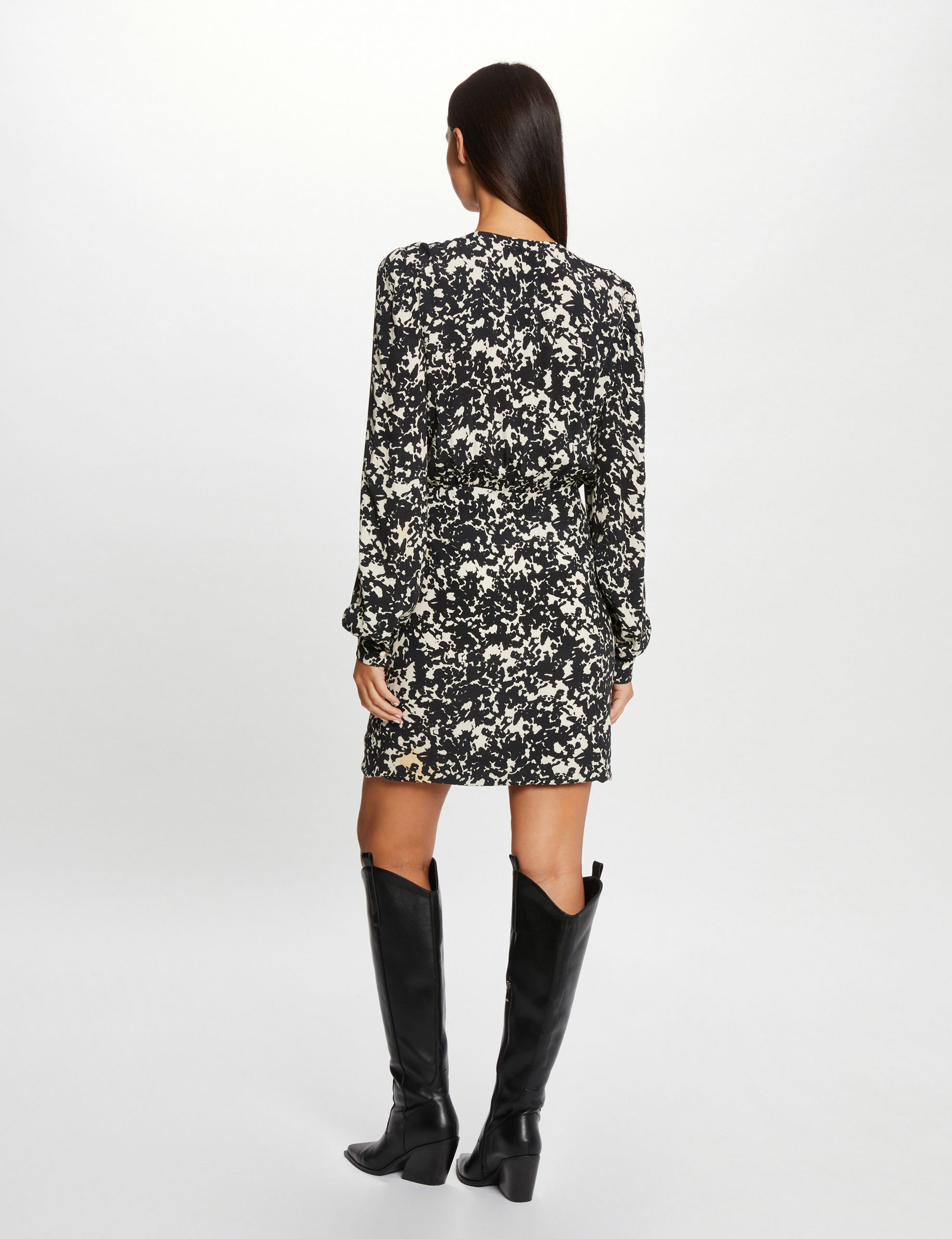 Draped fitted dress abstract print multico ladies'
